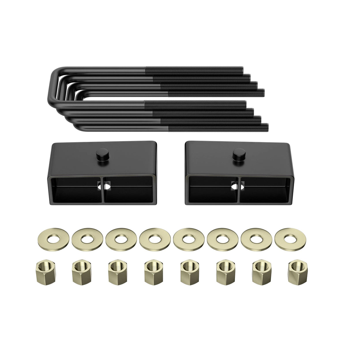 2'' Rear Leveling Lift Block Kit Compatible With 1999-2019 Silverado 1500 Gmc Sierra 1500, 2 Inch Black Leveling Lift Block Extended Square U-Bolts