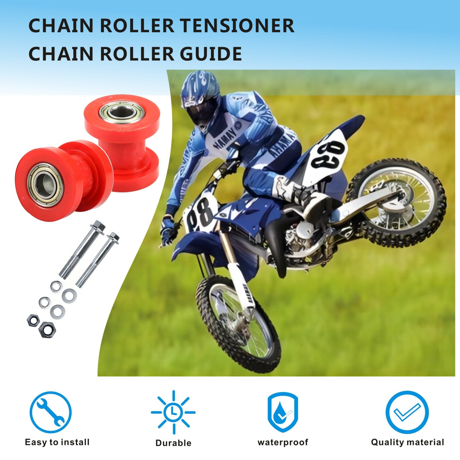 Motcoda 8Mm And 10Mm Chain Roller Pulley Tensioner Wheel Guide Per For Motorcycle Mini Bike Atv 125Cc 140Cc 160Cc Ssr Xr125 Klx110 Crf50 Pitster Pit Dirt Bike Parts (Red)