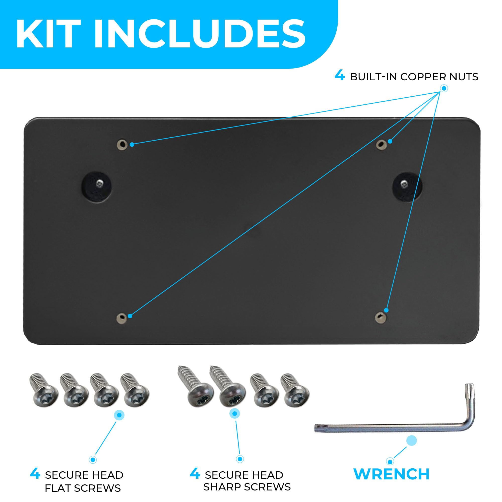 Rear Bumper License Plate Bracket For Audi Q3 2013-2023, Plate Holder Set W 8 Unique Screw Bolts & Wrench Kit, License Tag Mounting Kit, Quality Plate Holders, Premium Car Accessories
