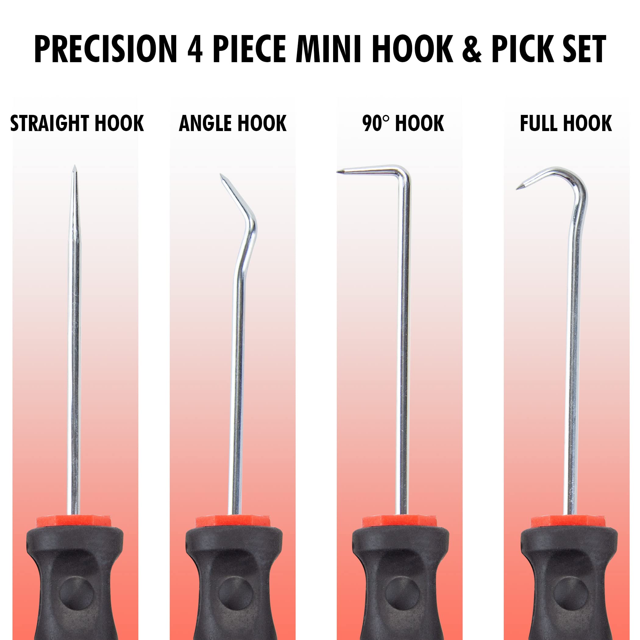 Cartman Precision 4 Piece Pick And Hook Set, Car Auto Oil Seal, O-Ring Seal Gasket, Pick Hook Puller Remover