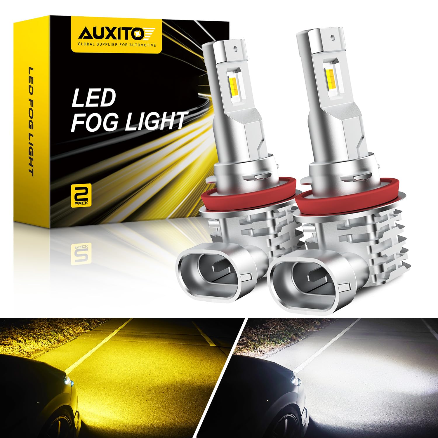 Auxito H11 H8 H16 Switchback Led Fog Light Bulbs, 6500K White/3000K Amber Yellow, 6000Lm 300% Brightness, Dual Color White Yello