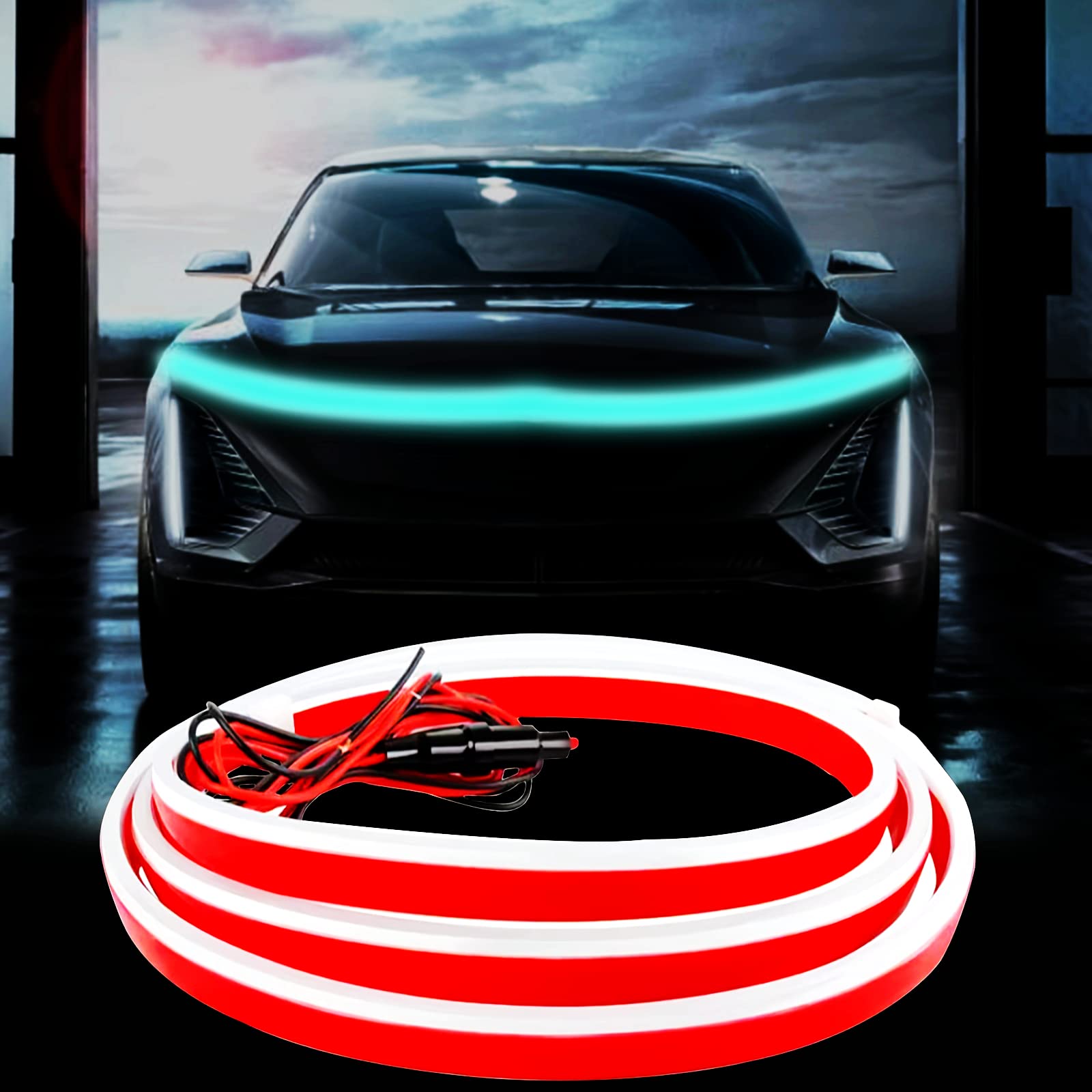 Car Hood Light Strip, 70 Inch Led Strip Lights For Car, Universal Engine Hood Guide Decorative Light Bar, 12V Flexible Headlight