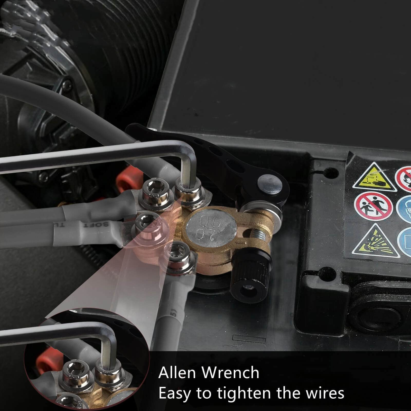 Sunmorn Battery Terminal Connectors 4 Pieces, Battery Terminal Cleaner, Copper Wire Lugs, Fiber Washers, Hex Wrench, Battery Ter