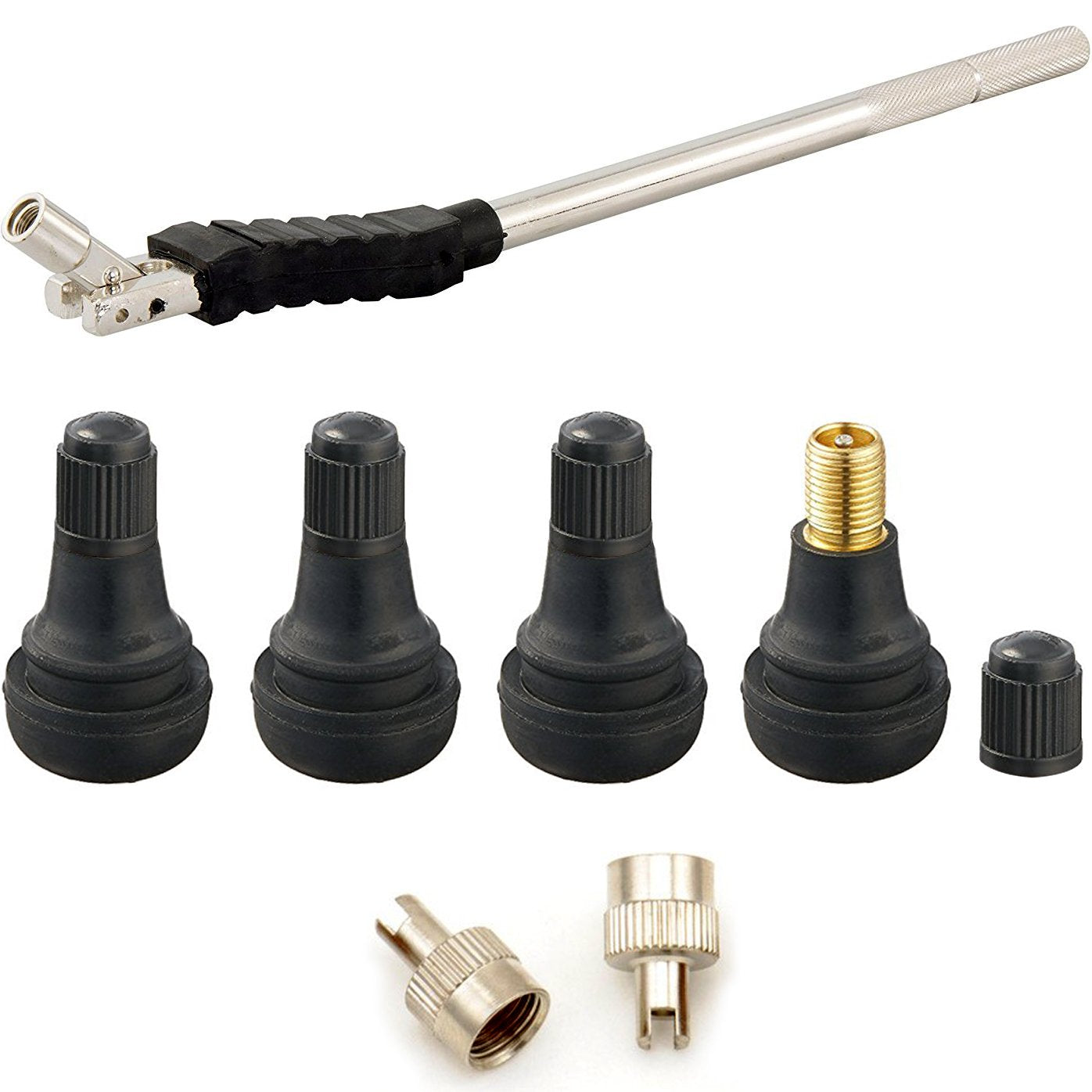 Tire Valve Stem Tool Remover & Installation - 4X Shorty Brass Core Valve Stems, Easily Replace Your Old Tubeless Valve Stems, 2X Valve Core Remover Caps, Removal & Installer Replacement Kit, Oem Grade