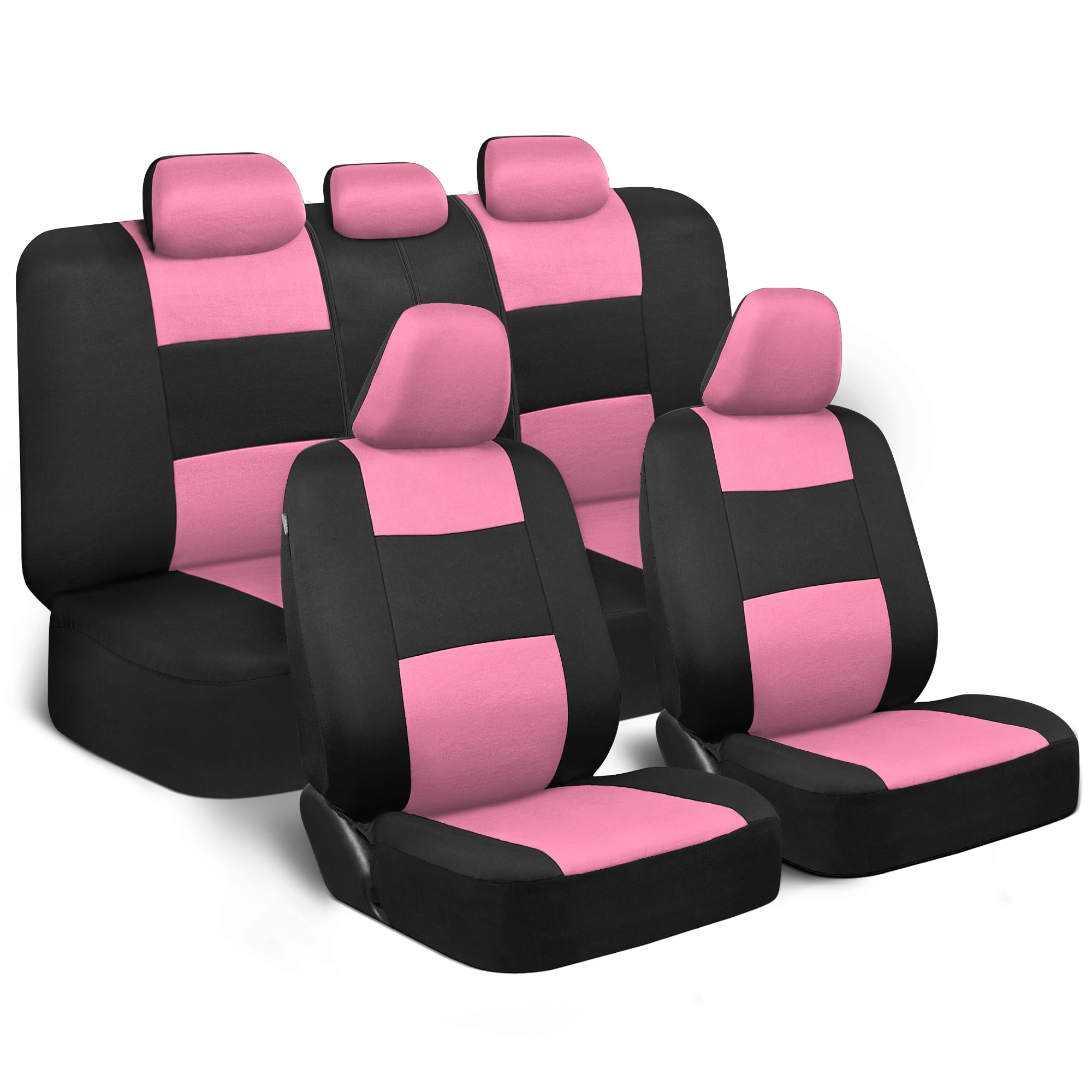 BDK PolyPro Car Seat Covers Full Set in Pink on Black, Front and Rear Split Bench Seat Covers for Cars, Easy to Install Car Seat