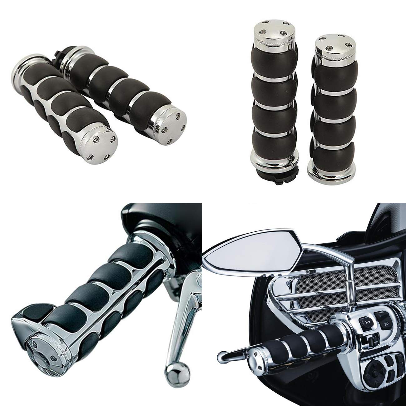 INNOGLOW Motorcycle Hand Grips 1' Universal Non-Slip Handgrips Handlebar Grips with Throttle Assist Chrome Black Aluminum Rubber for Harley Kawasiki Suzuki Cruisers
