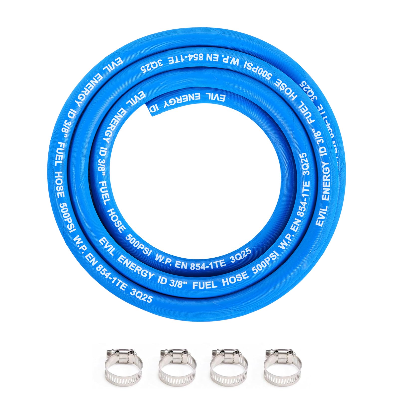 EVIL ENERGY 3/8 High Pressure Fuel Line Hose 10FT 500PSI E85 for Fuel Systems Engines NBR Rubber EN854-1TE Blue