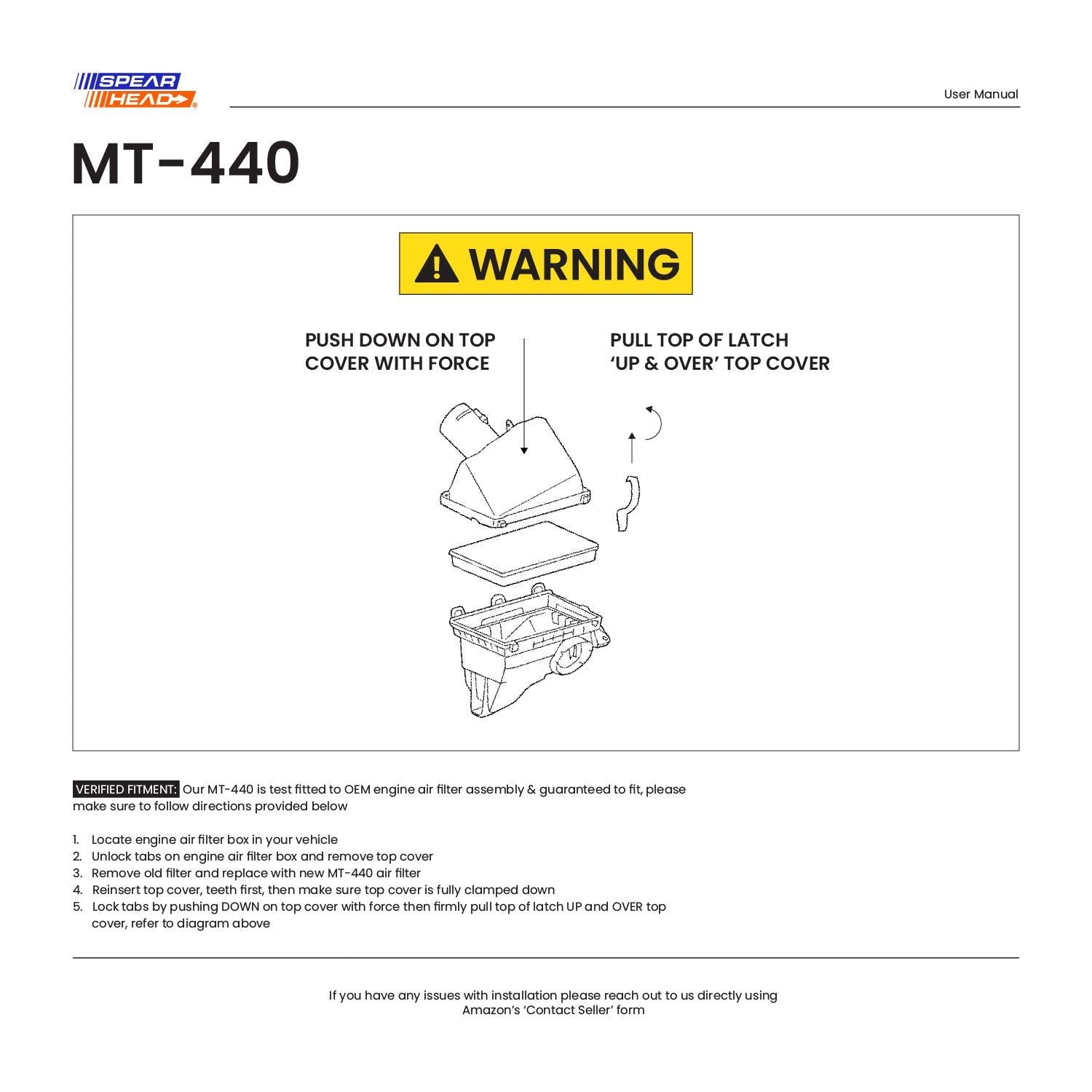 Spearhead Mpg Defense Max Thrust Engine Air Filter For All Mileage Vehicles, Fits Like Oem, Restores Mpg & Acceleration (Mt-440)
