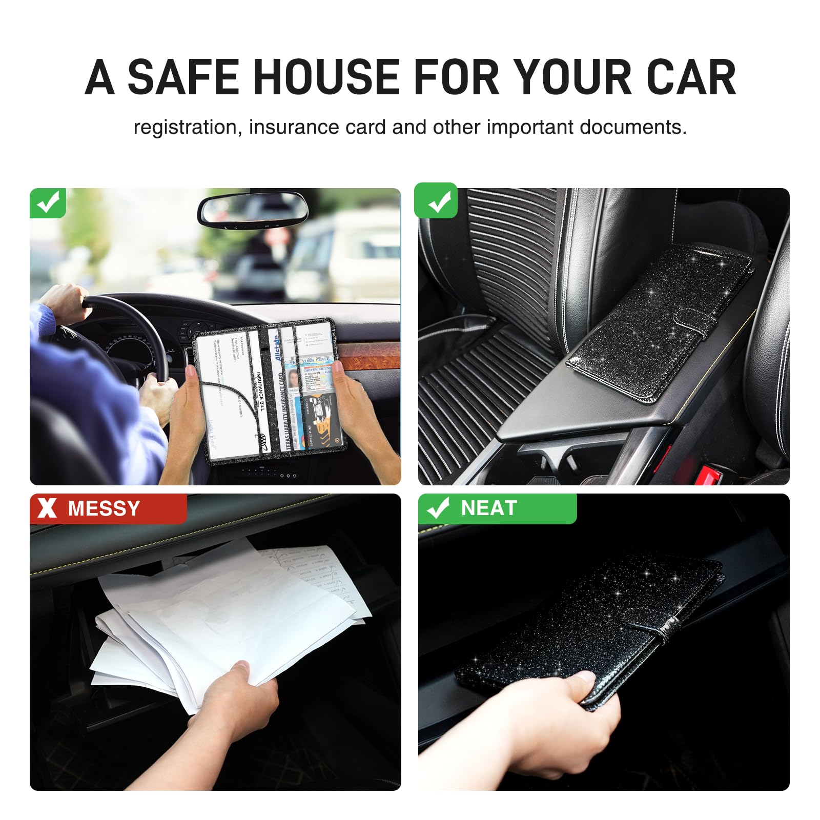Weishenghuo Car Registration And Insurance Card Holder, Car Document Holder For Cards, Driver Vehicle License Document Glove Box