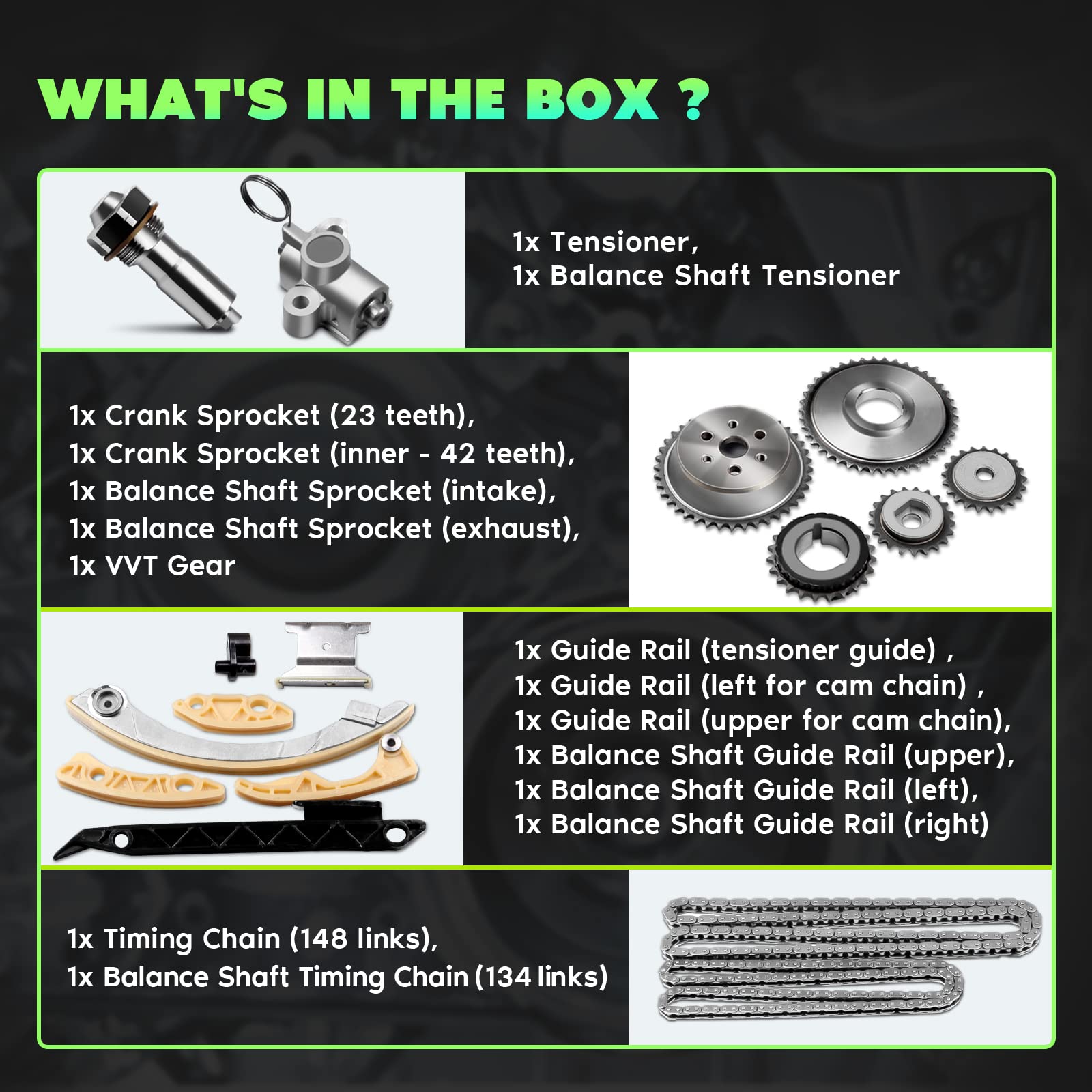 SCITOO 94201S Timing Chain Kit Tensioner Guide Rail Crank Sprocket Shaft Sprocket fits for Chevrolet Malibu 8-13 Equinox 10-15 f