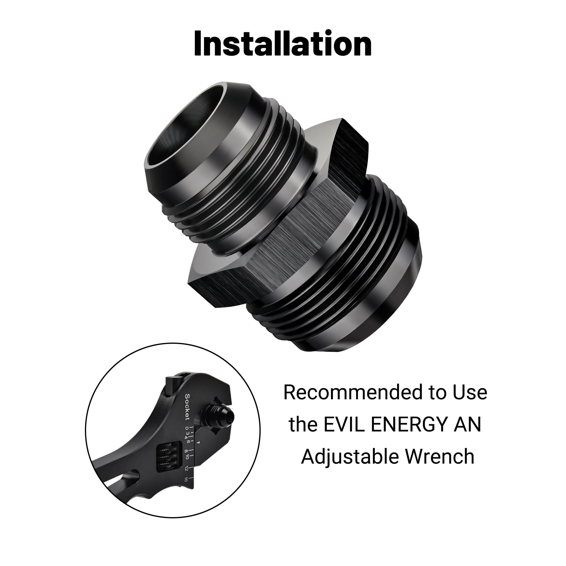 EVIL ENERGY 20AN Male to AN16 Male Flare Reducer Coupler Union Straight Adapter Fitting Black