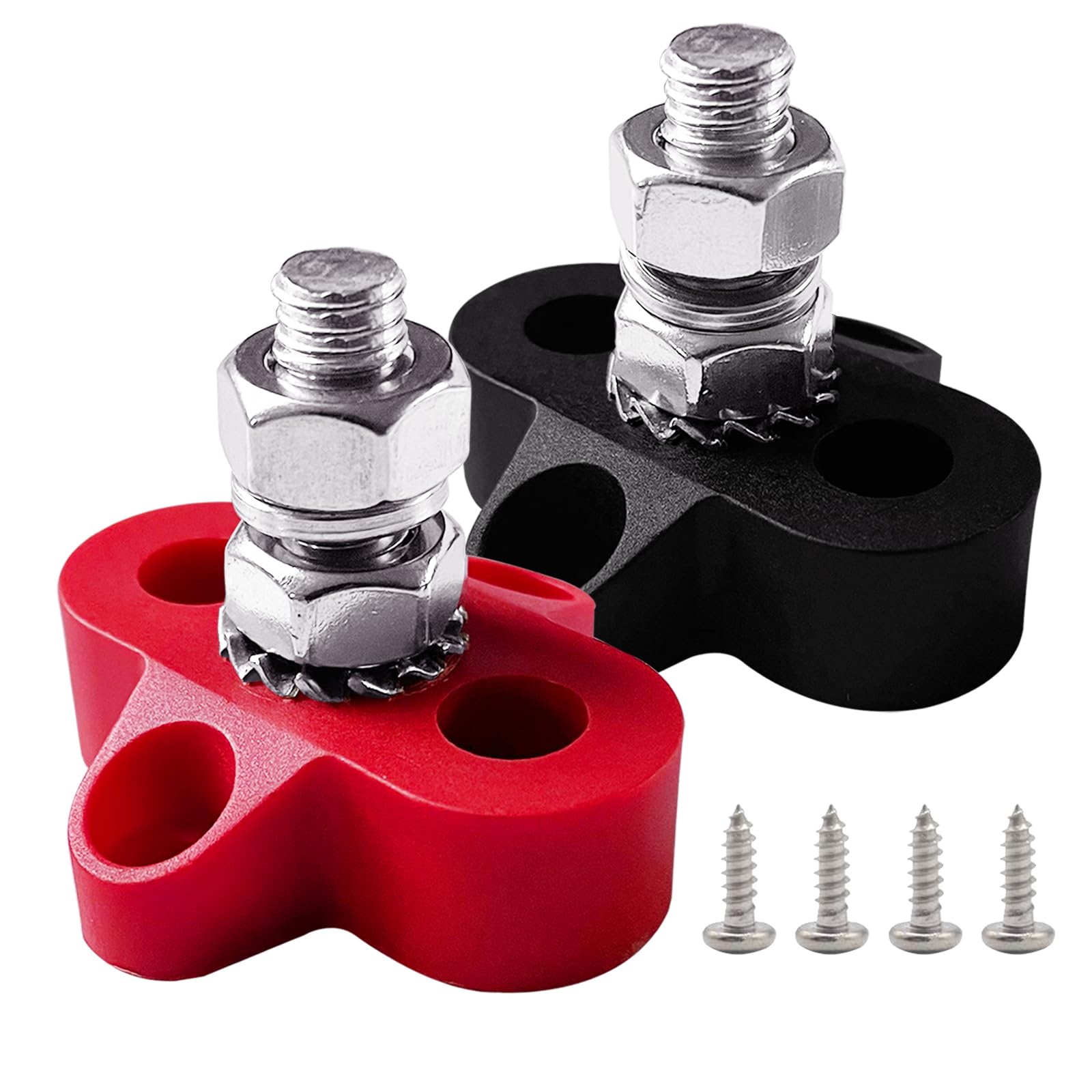5/16' Single Stud Battery Junction Posts, Ampper M8 Heavy Duty Power And Ground Junction Block Power Distribution Studs Terminal Kit, Pack Of 2 (Red And Black)