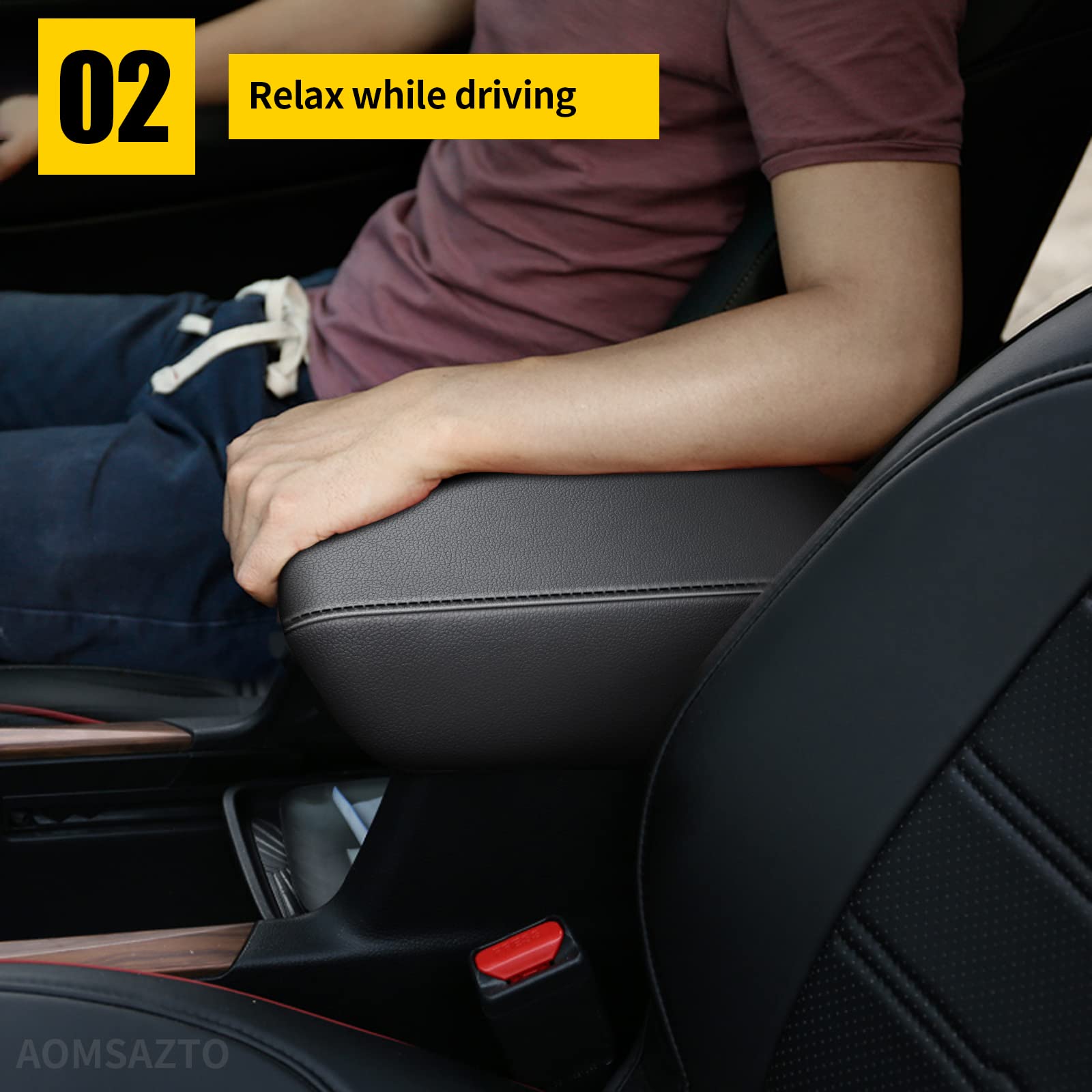 Aomsazto Automotive Center Console Cover For Honda Cr-V Faux Leather Car Armrest Cover Seat Box Protector Custom Fit Compatible For Crv Car Accessories (2017-2022, Black With Black Line)