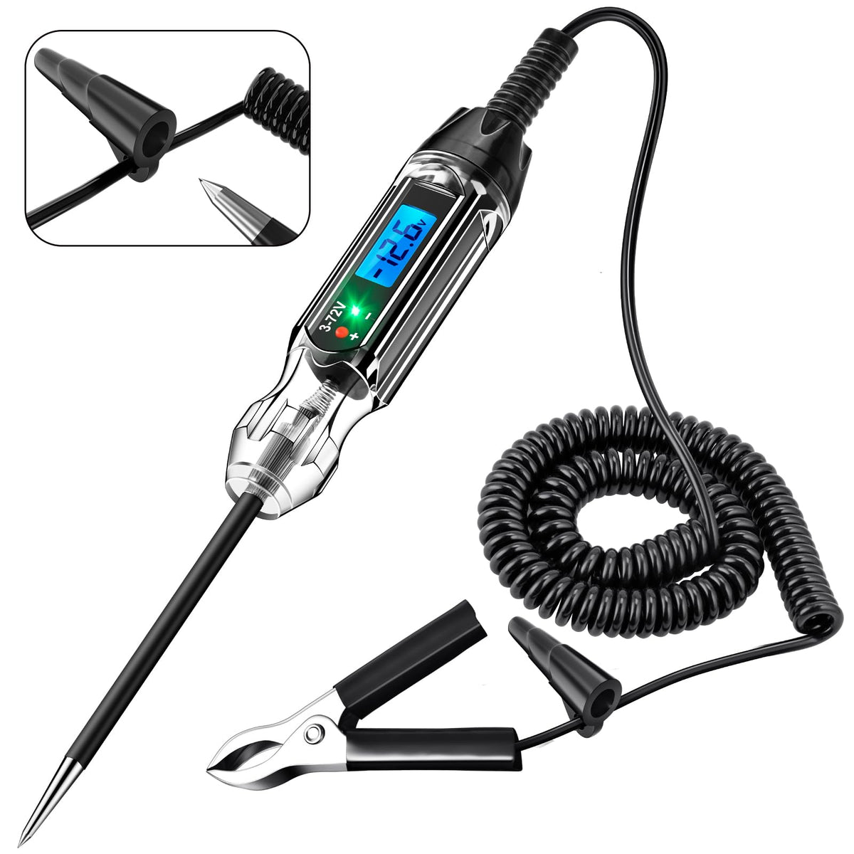 Heavy Duty 3-72V Backlit Digital Lcd Circuit Tester, Automotive Test Light With 140 Inch Extended Wire And 2 Polarity Indicate L