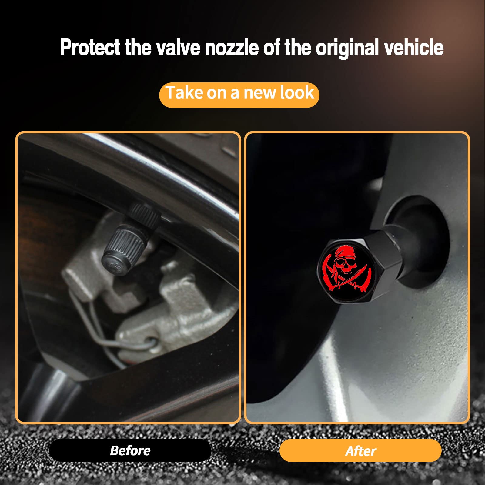 Ajxn 4 Pack Skull Car Wheel Tire Valve Stem Caps Airtight Dust Proof Covers Universal Tire Air Valve Caps For Cars, Trucks, Bicy