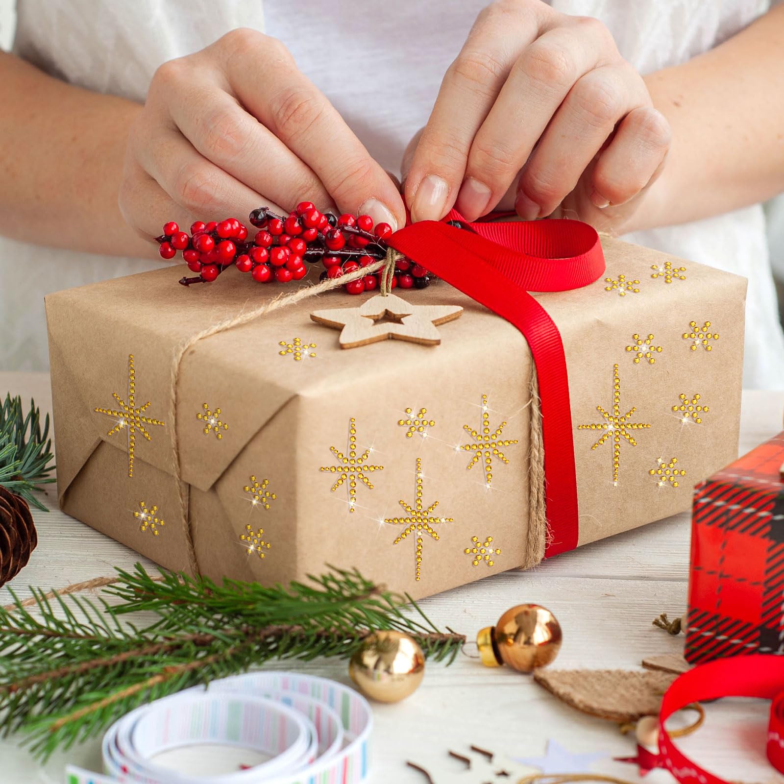 Epakh 76 Pcs Rhinestone Star Of Bethlehem Stickers Self Adhesive Gold Crystal Rhinestone Sticker For Holiday Package Gift Decor