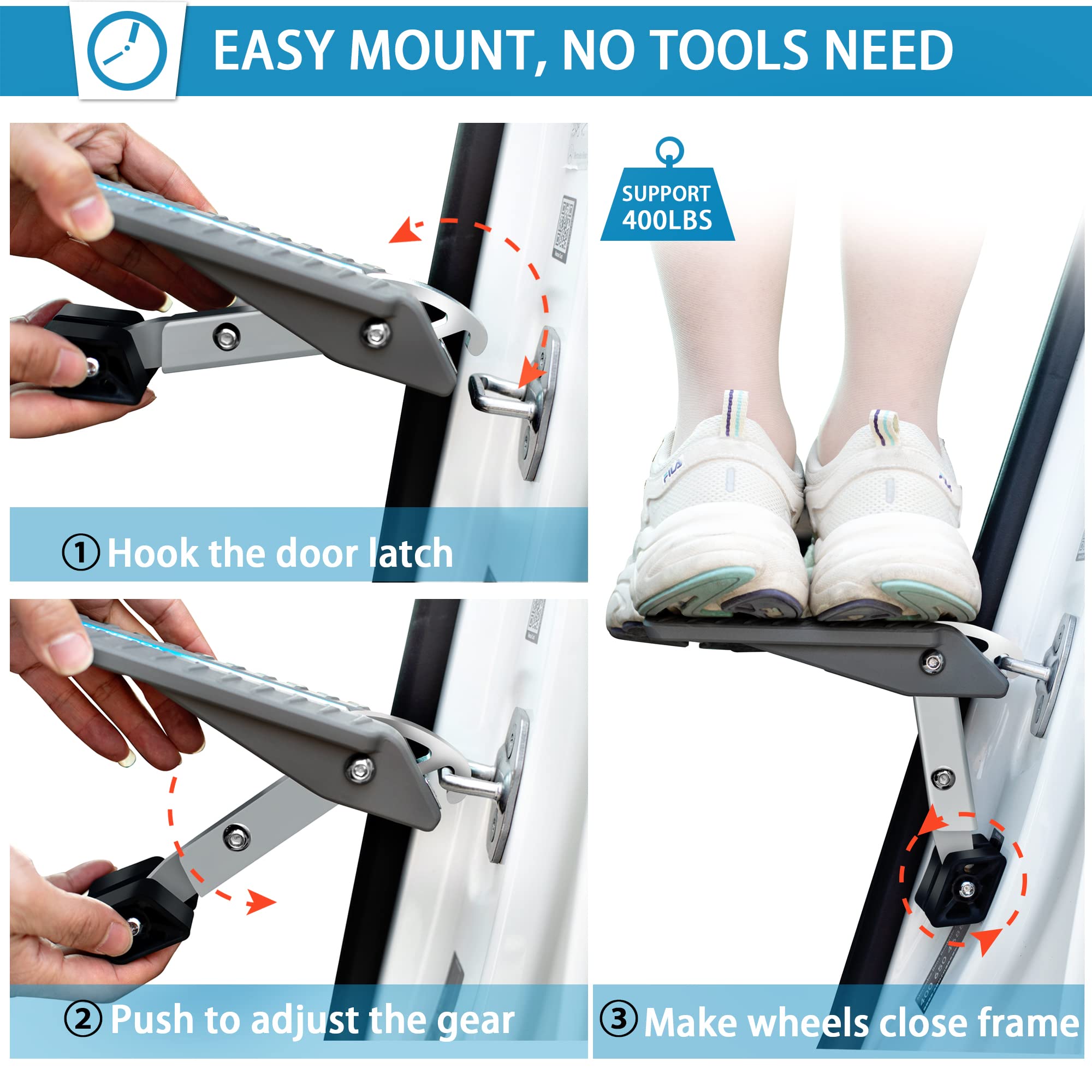 Tooenjoy Universal Car Door Step With 5 Gear Adjustment/No Assembly, Easy Access To Rooftop With Both Feet