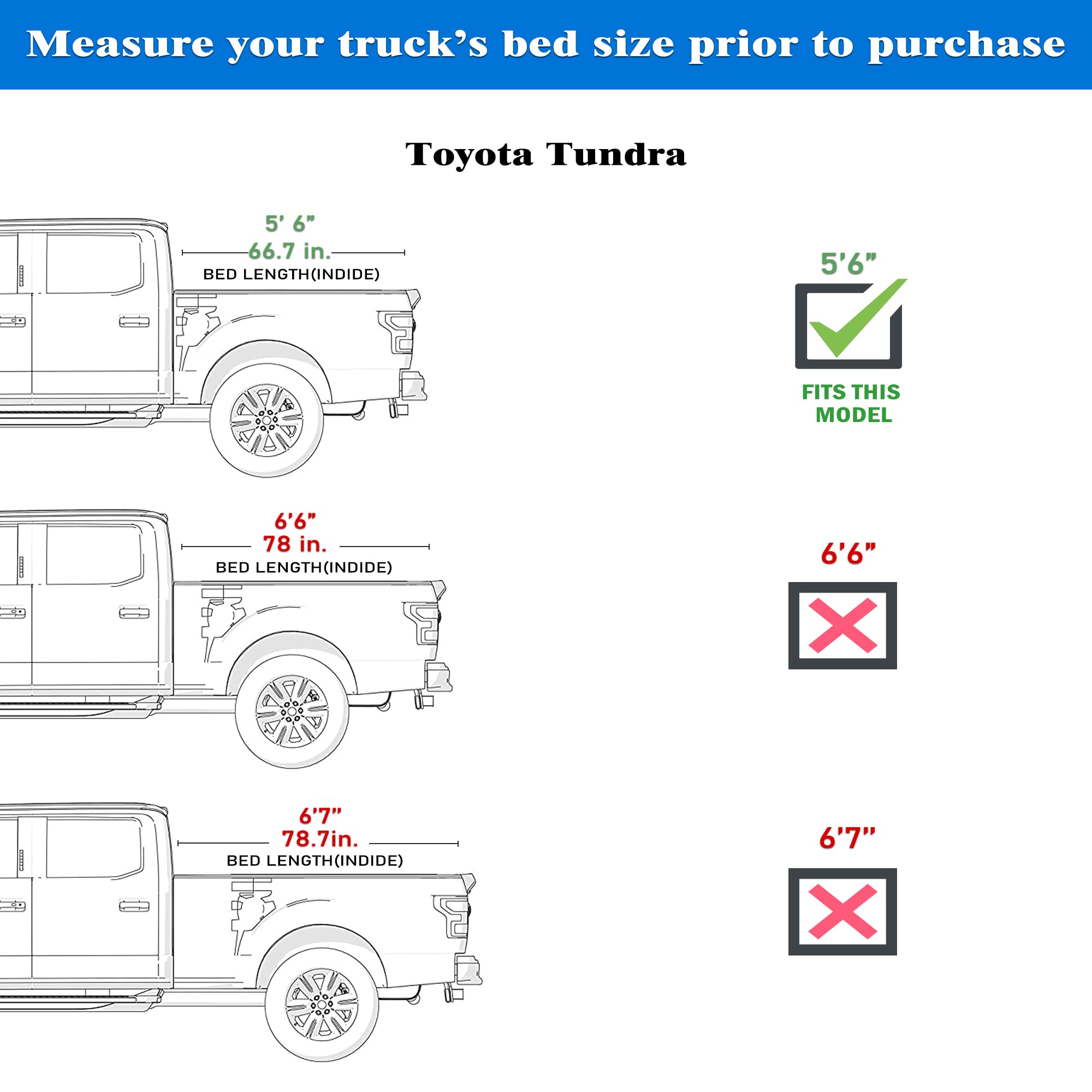 Toptiny Soft Folding Truck Bed Tonneau Cover|Tstf034|Fits 2022-2025 Toyota Tundra 56'' Bed (66'')