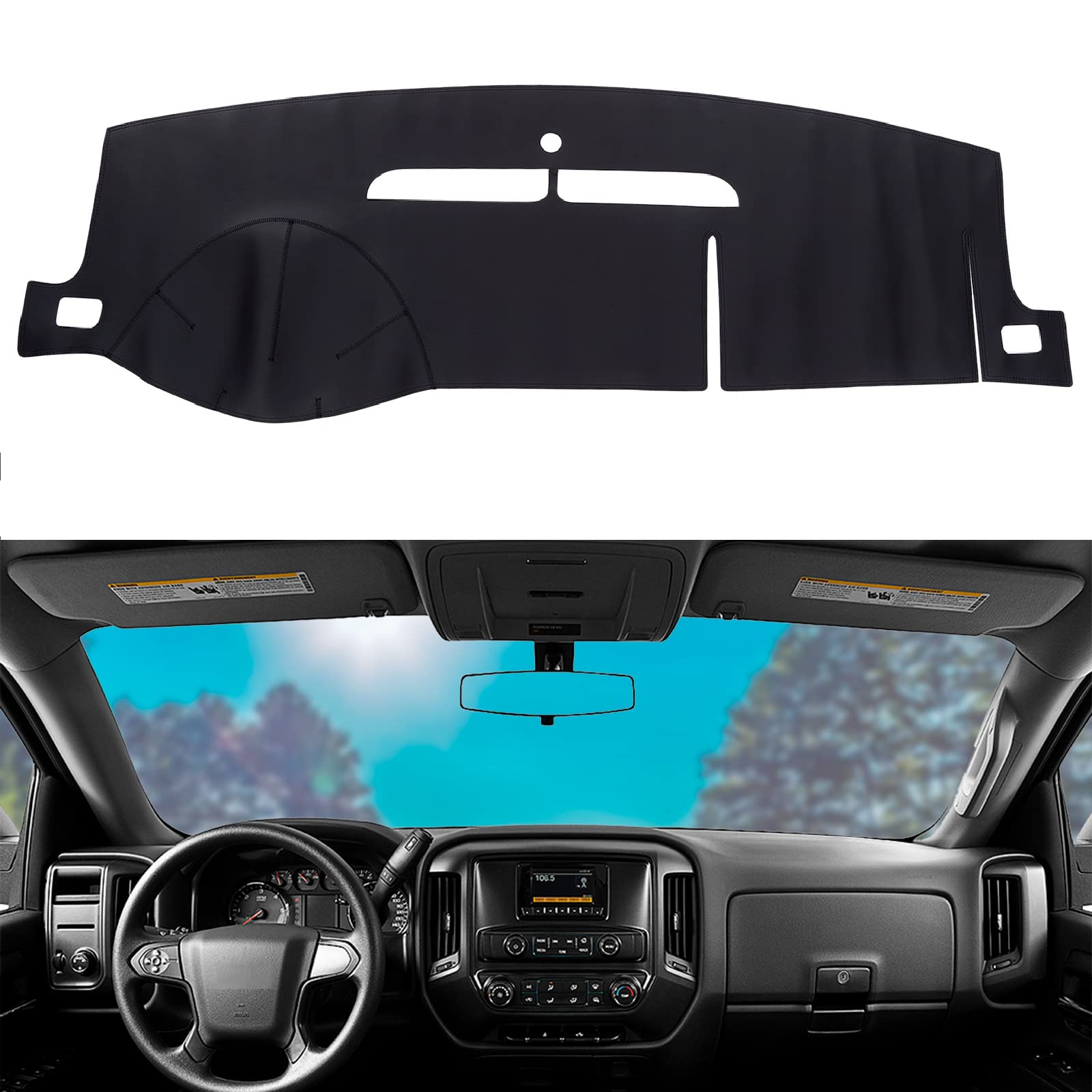 BERKSYDE Dashboard Dash Mat Cover Leather Dashboard Pad Compatible for 07-14 Tahoe Suburban 1500 2500 Yukon Sierra,07-13 Avalanc