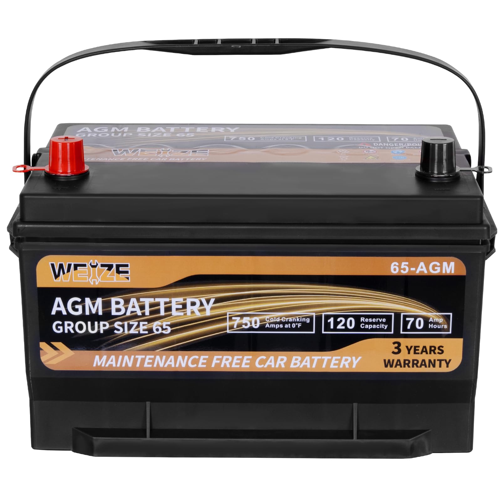 Weize Platinum AGM Battery BCI Group 65 Automotive Battery, 12V 70ah, 120RC, 750CCA, 36 Months Warranty, Replacement for Car, SU