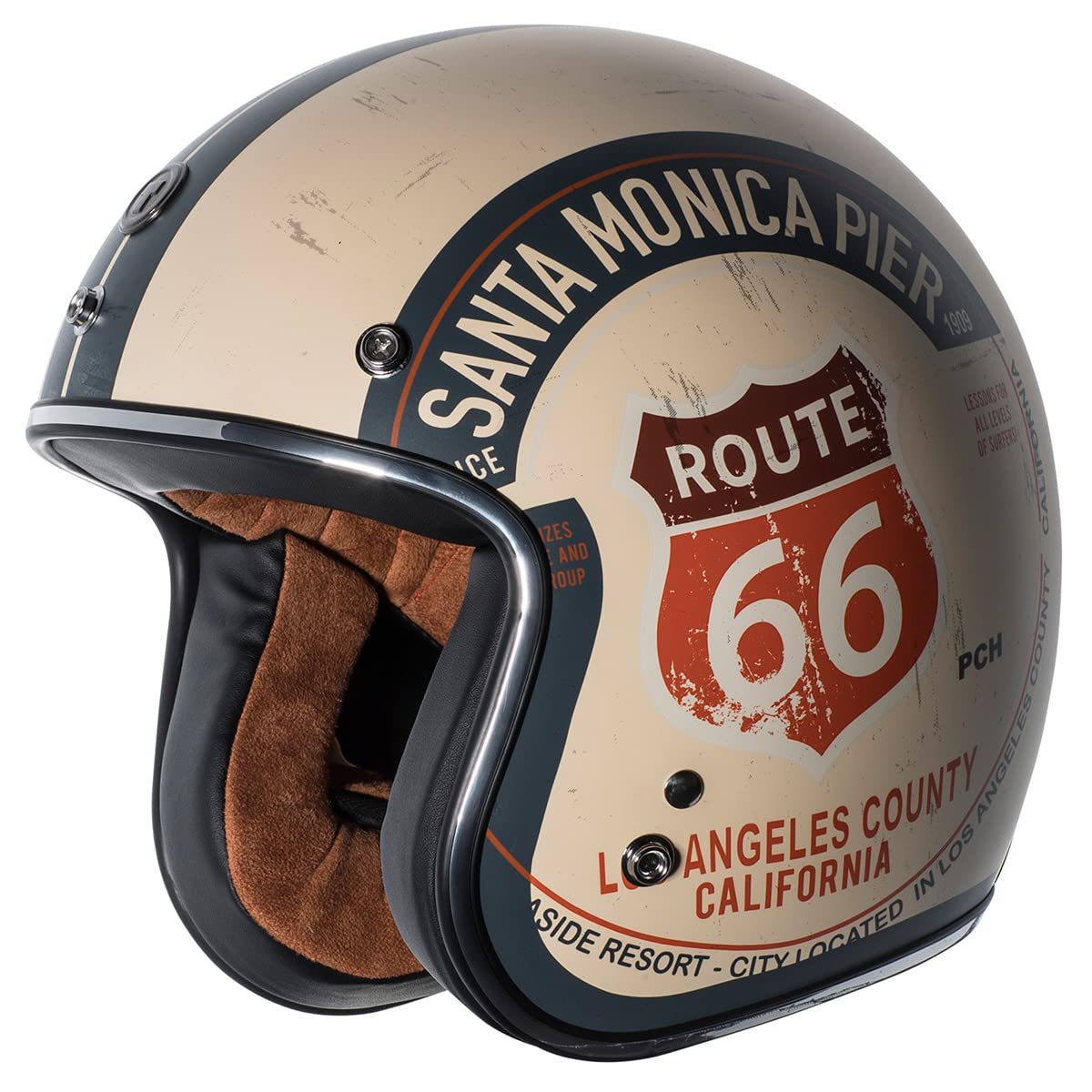 Torc Unisex-Adult Open-Face-Helmet-Style T50 Route 66 3/4 Helmet (With 'Pch' Graphic) (Flat White,Small), 1 Pack