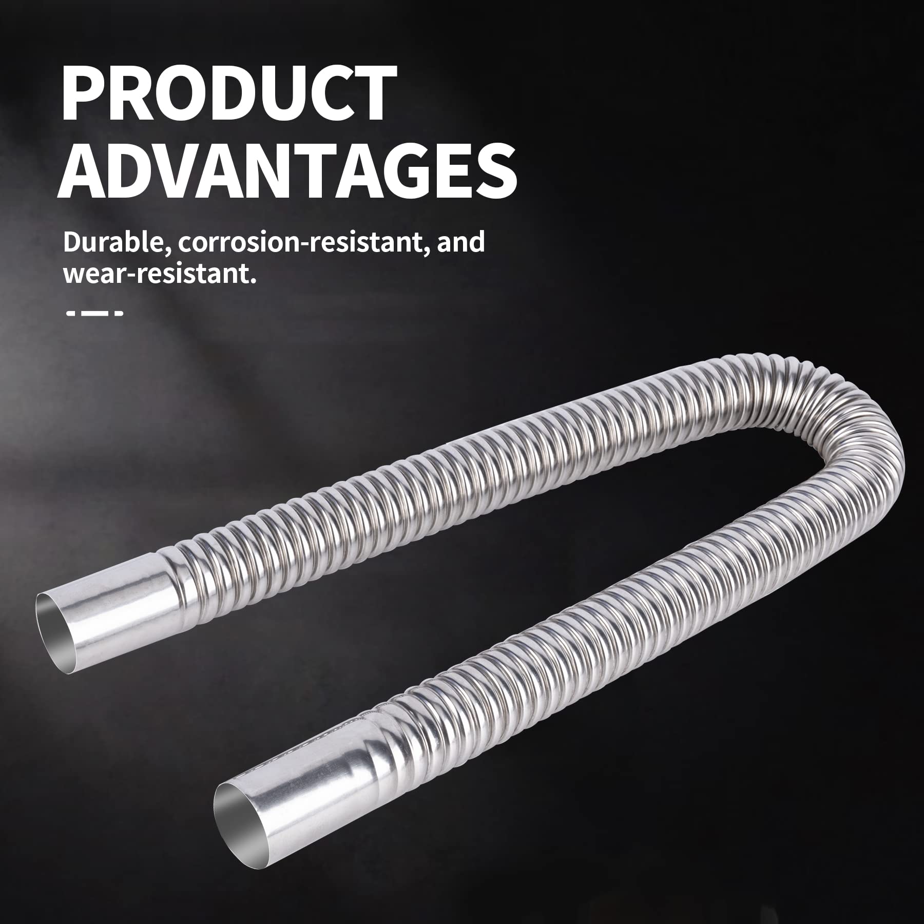 23.6 Inches Stainless Steel Exhaust Hose, 2.5cm/ 1 In Fuel Tank Diesel Gas Vent Hose Length, Flexible Exhaust Tubing Diesel Heat