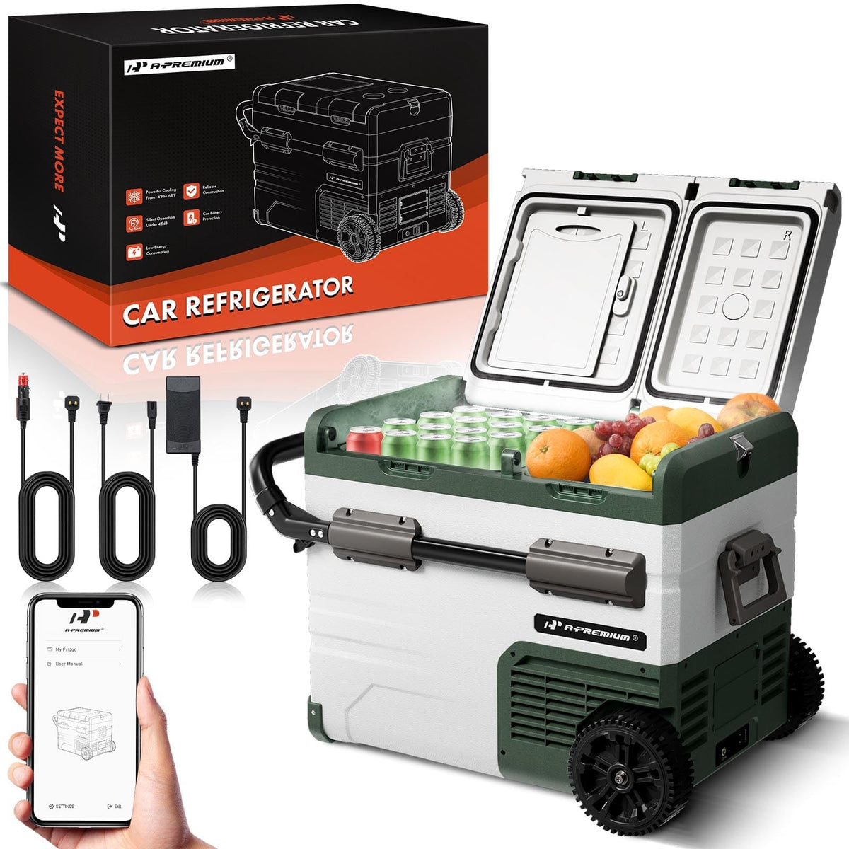 A-Premium 12 Volt Refrigerator 48QT/45.6L Portable Car Fridge Cooler, -4F~68F Separated Zone Portable Freezer APP Control with 1