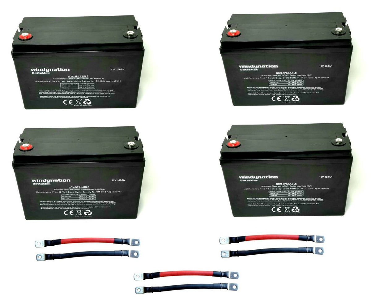 Windynation 4Pcs 100 Amp-Hour 100Ah 12V 12 Volt Agm Deep Cycle Sealed Lead Acid Battery - Solar Rv Ups Off-Grid (4 Pcs 100 Amp-H