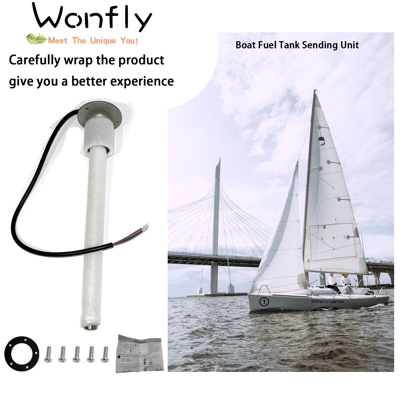 Wonfly Stainless Fuel Sender Unit, 240~33ohm 6.8'' (17.5CM) Marine Boat Fuel Tank Sending Unit Water Level Gauge Sensor 5 Hole f