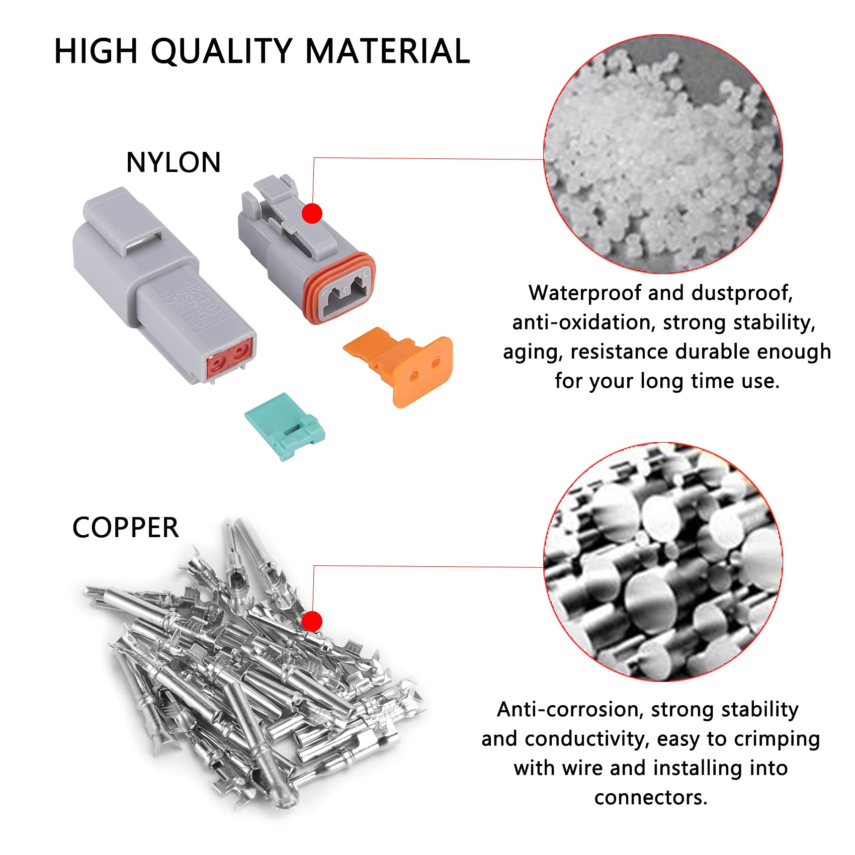 Muyi 10 Kit 2 Pin Way Dt04-2P Dt06-2S Waterproof Connector 13 Amps Continuous 14-18 Awg Dt Series Connector