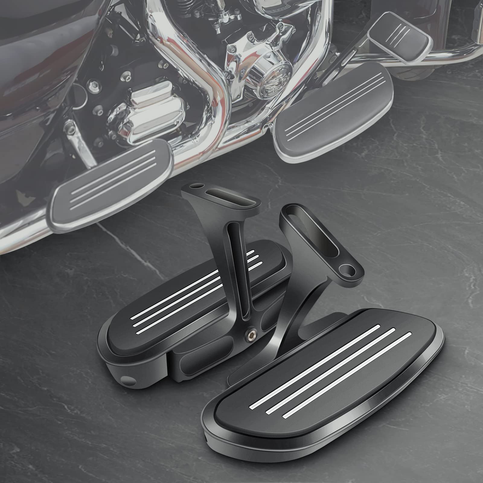 Motorcycle Passenger Floorboards - Black Streamline Footboards With Mount Bracket Kits Compatible With Street Glide Road King El