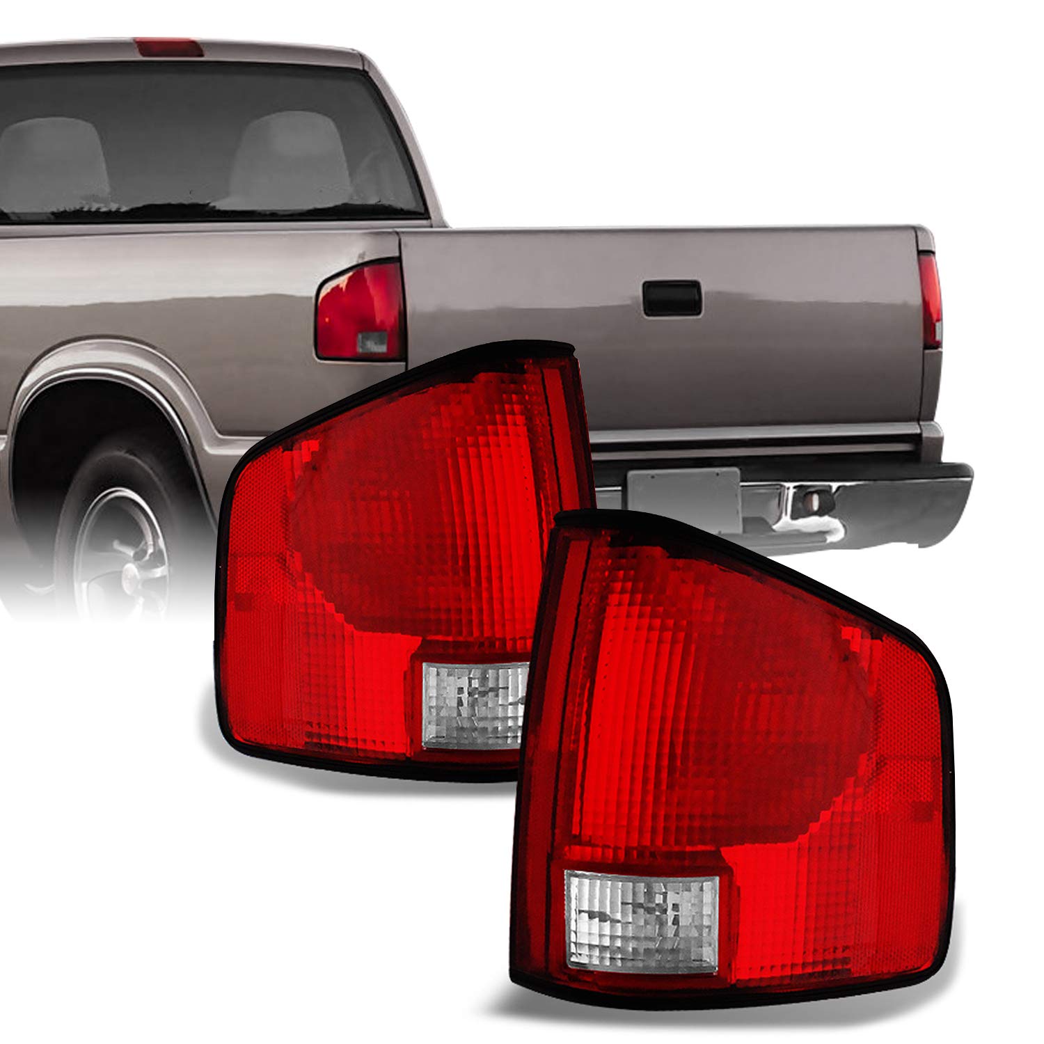 Akkon - For Chevy S10 Pickup S-15 Somona Izusu Hombre Red Clear Tail Lights Brake Lamps Replacement Left + Right