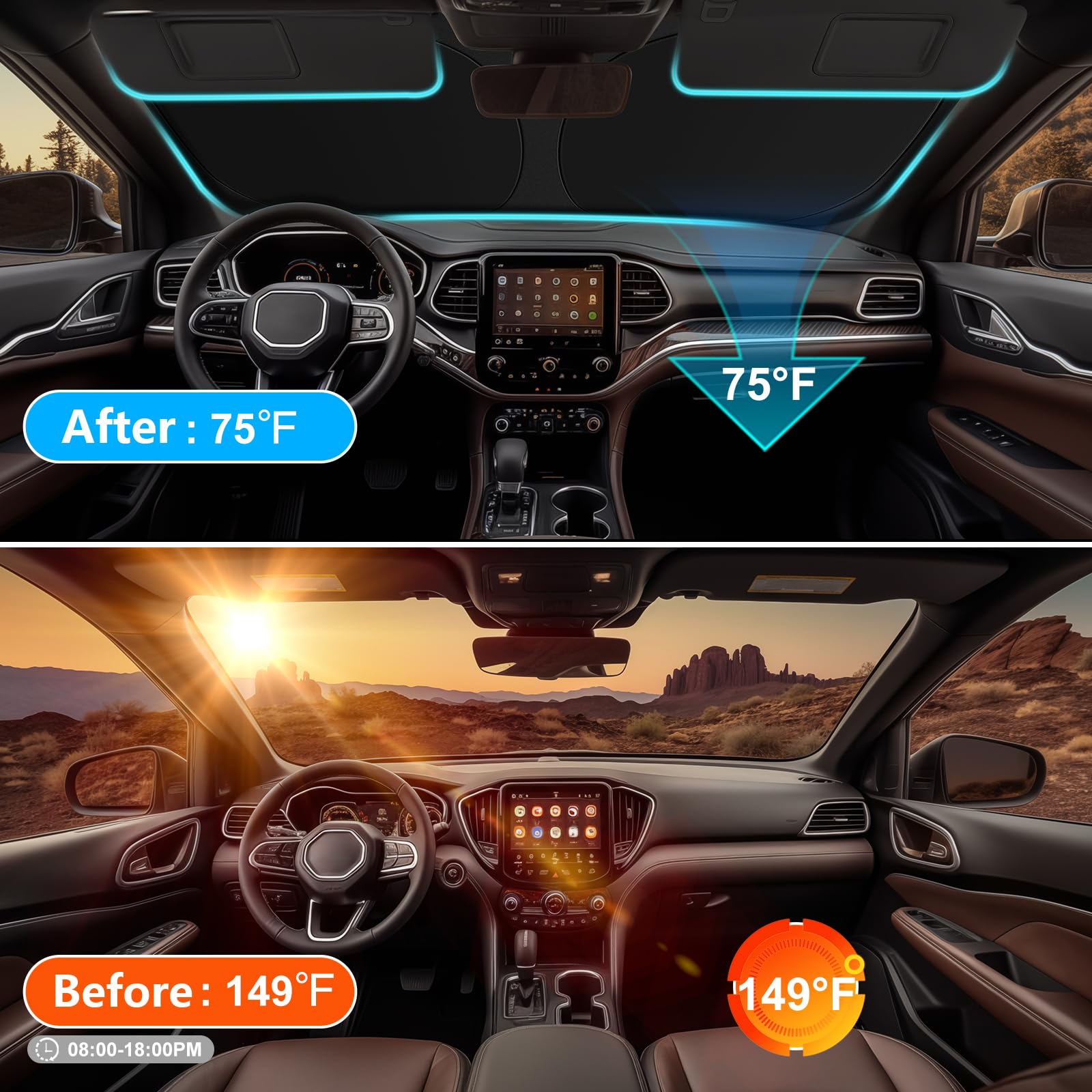 Shinehome Car Windshield Sun Shade Compatible For Jeep Cherokee 2014-2024 2025 Trailhawk, Overland, Limited, Latitude, Altitude