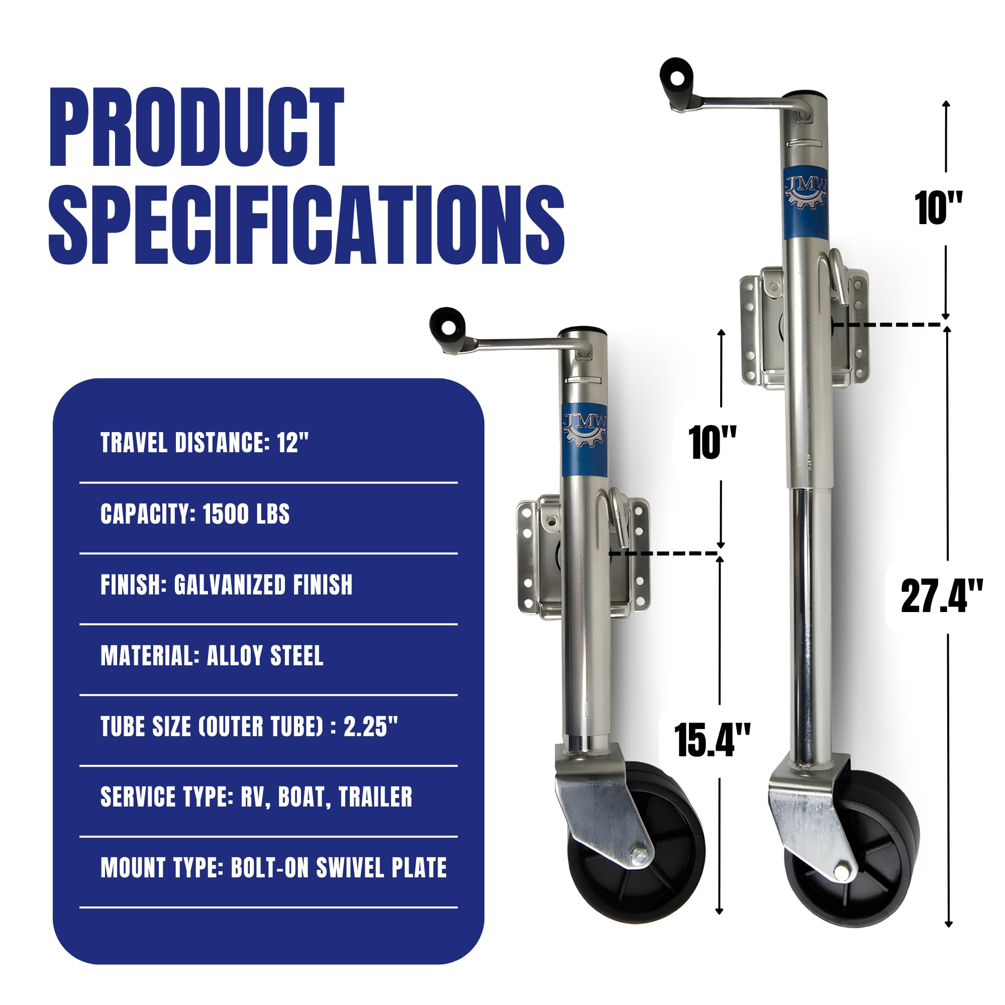 Jeremywell 1500Lbs Trailer Jack With Double Wheel, Adjustable 12'' Lift Travel, Boat On For Boat Rv Utility, Swivel Tongue Towin
