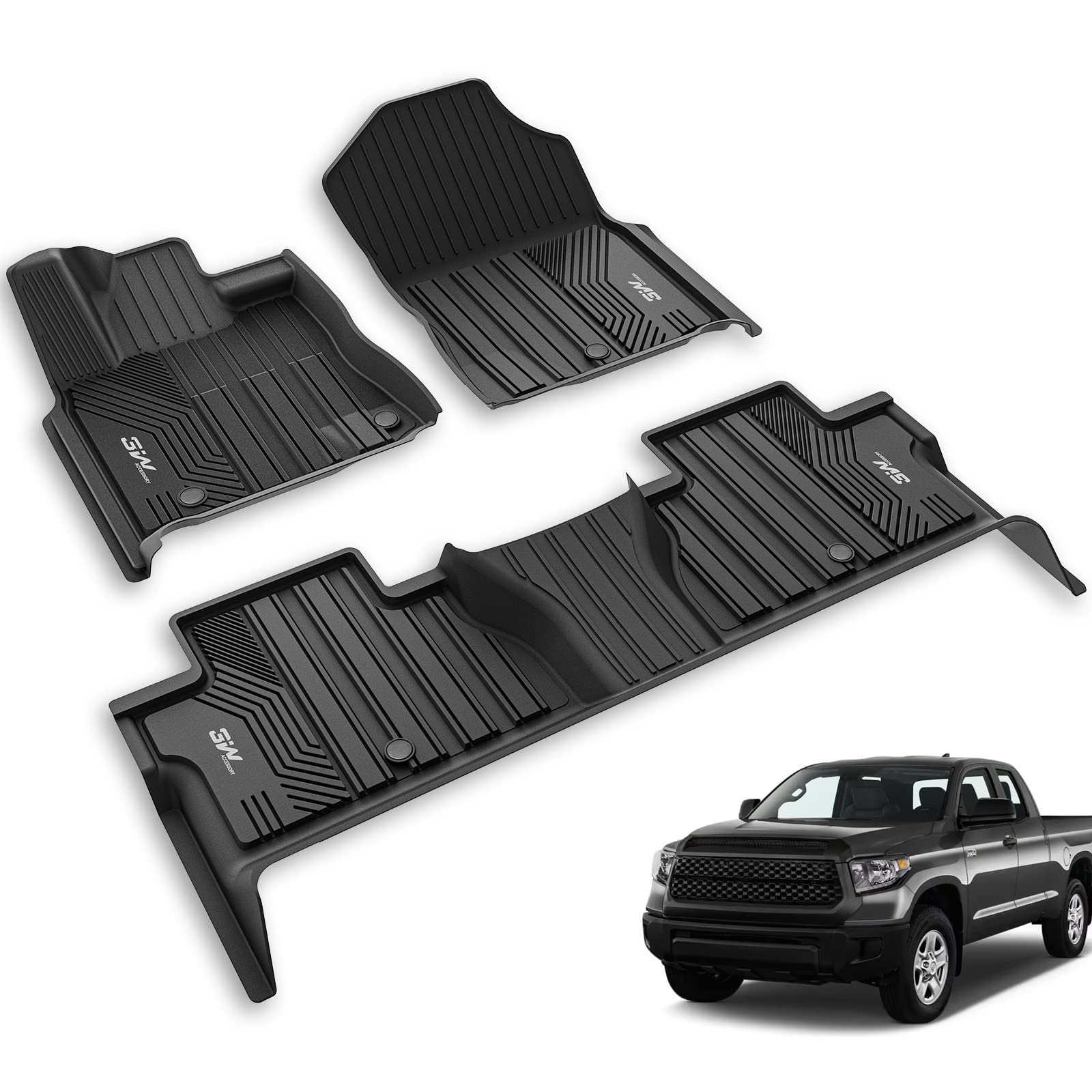 3W Floor Mats Fit Toyota Tundra 2014-2021 (Only For Crewmax Cab) Tpe All Weather Custom Fit Floor Liner For Toyota Tundra 1St An