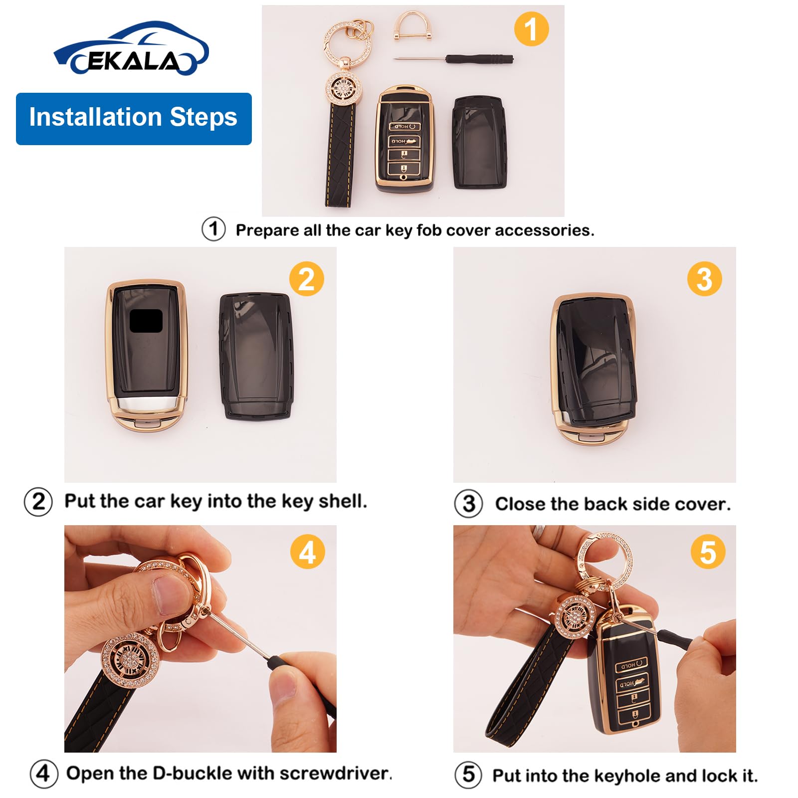 EKALA Acura Key Fob Cover Case with Leather Keychain Lanyard, 4 Button Soft TPU Shells Holder for Acura CDX RDX RLX TLX TLX-L IL