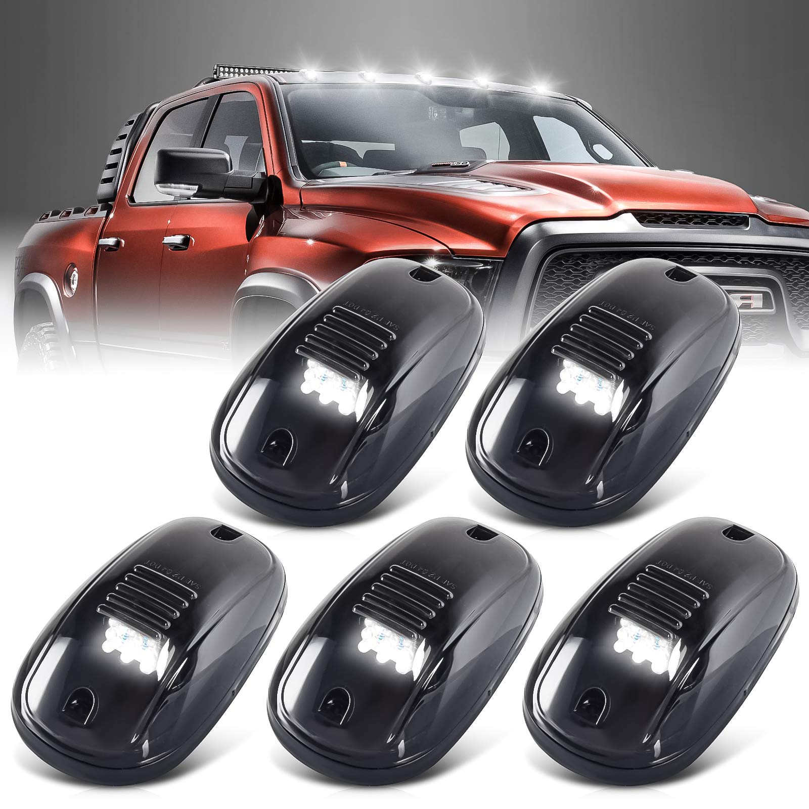 Nifeida Smoke Cab Marker Lights, Upgrade 12Led White Cab Roof Top Clearance Running Light Replacement For 2003-2018 Dodge Ram 15