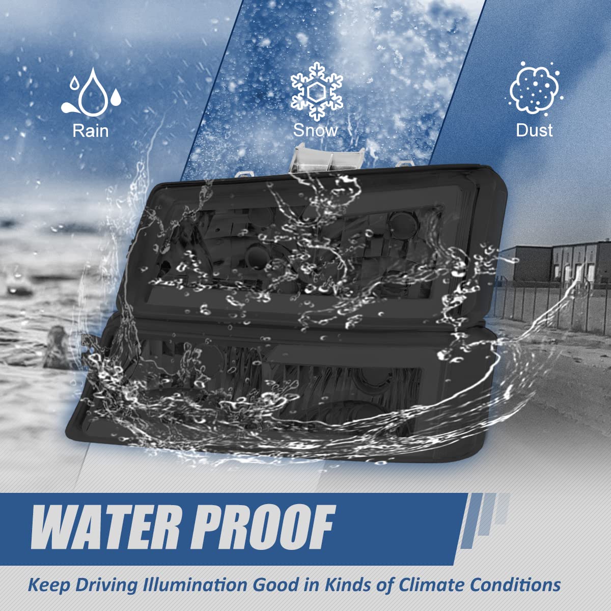 Auto Dynasty 4Pcs Led Drl Bumper Headlight Lamps Compatible With Chevy Silverado Avalanche 1500 2500 3500 03-07, Driver And Passenger Side, Smoked Lens Clear Corner