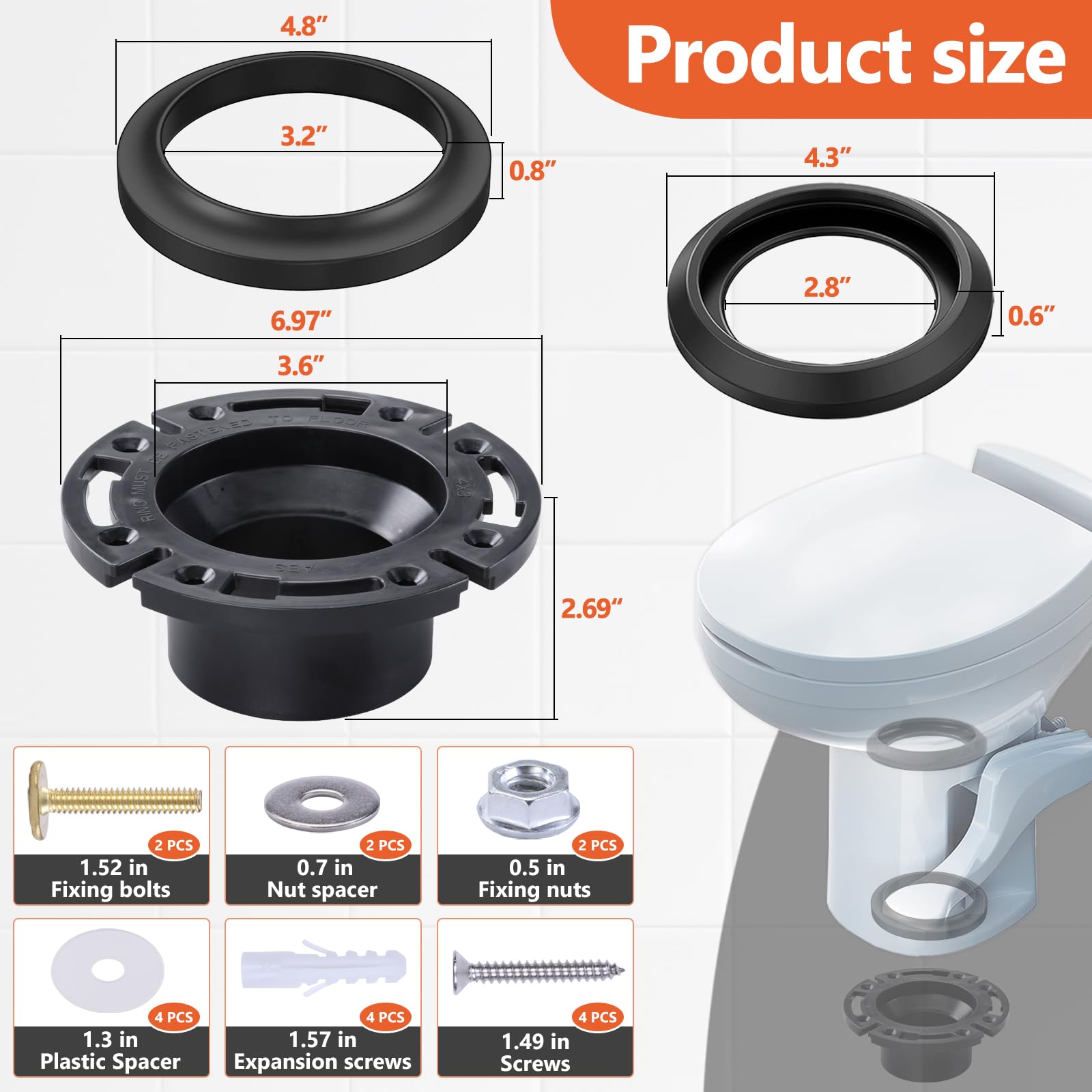 Boeemi Rv Toilet Seal And Socket Floor Flange Kit, Replace For Aqua Magic Style Plus, Style Ii And Residence, 385345892 Flange A