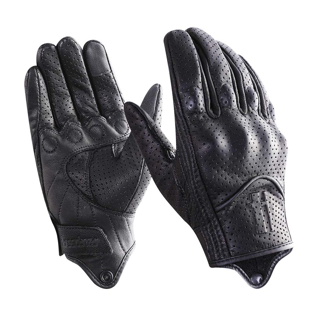 Harssidanzar Leather Motorcycle Gloves For Men Touchscreen Riding Driving Gloves Gm028, Black/Blue, Size Medium
