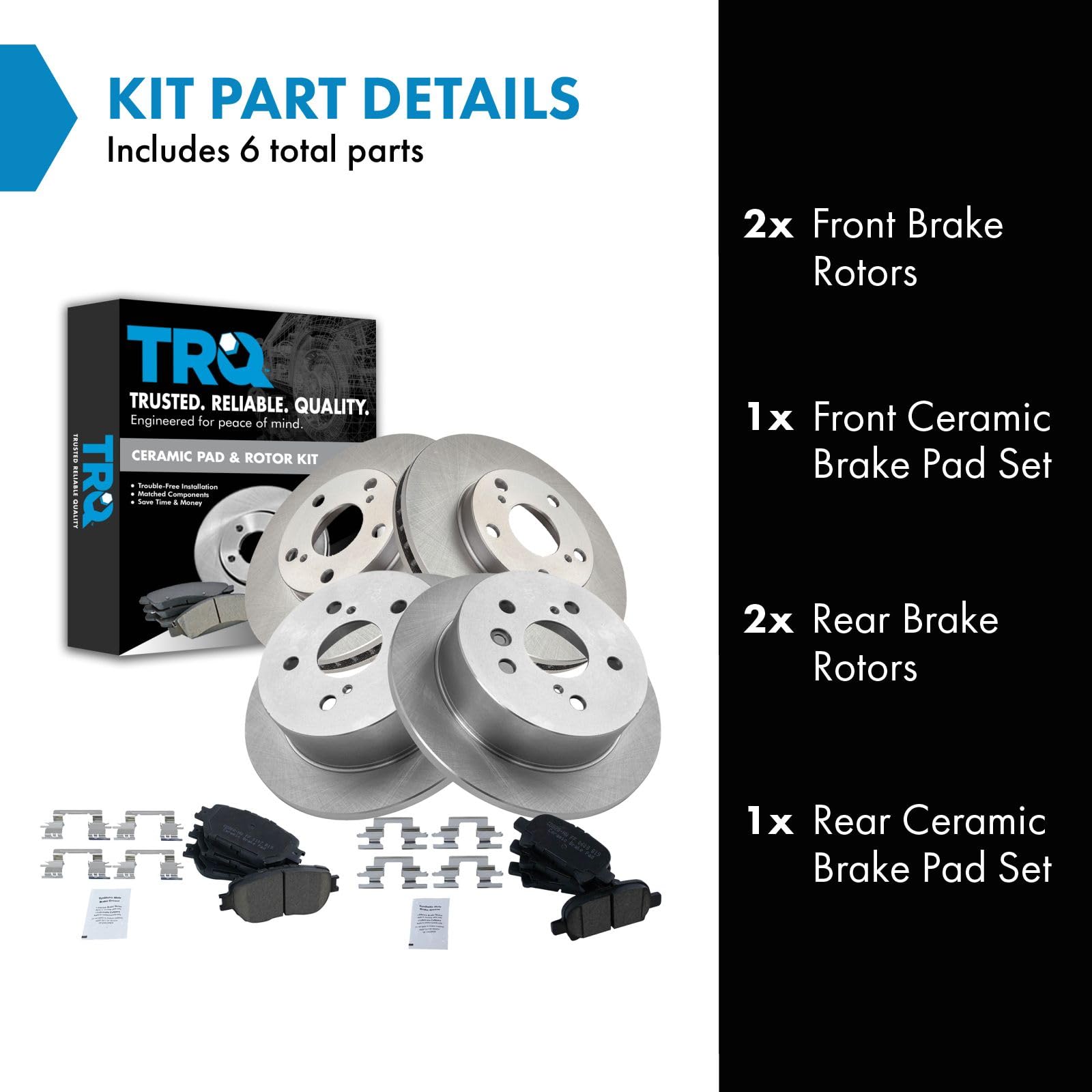 Trq Front And Rear Brake Pad & Rotor Kit Brake Pads Brake Rotor Ceramic Compatible With 2002-2006 Toyota Camry
