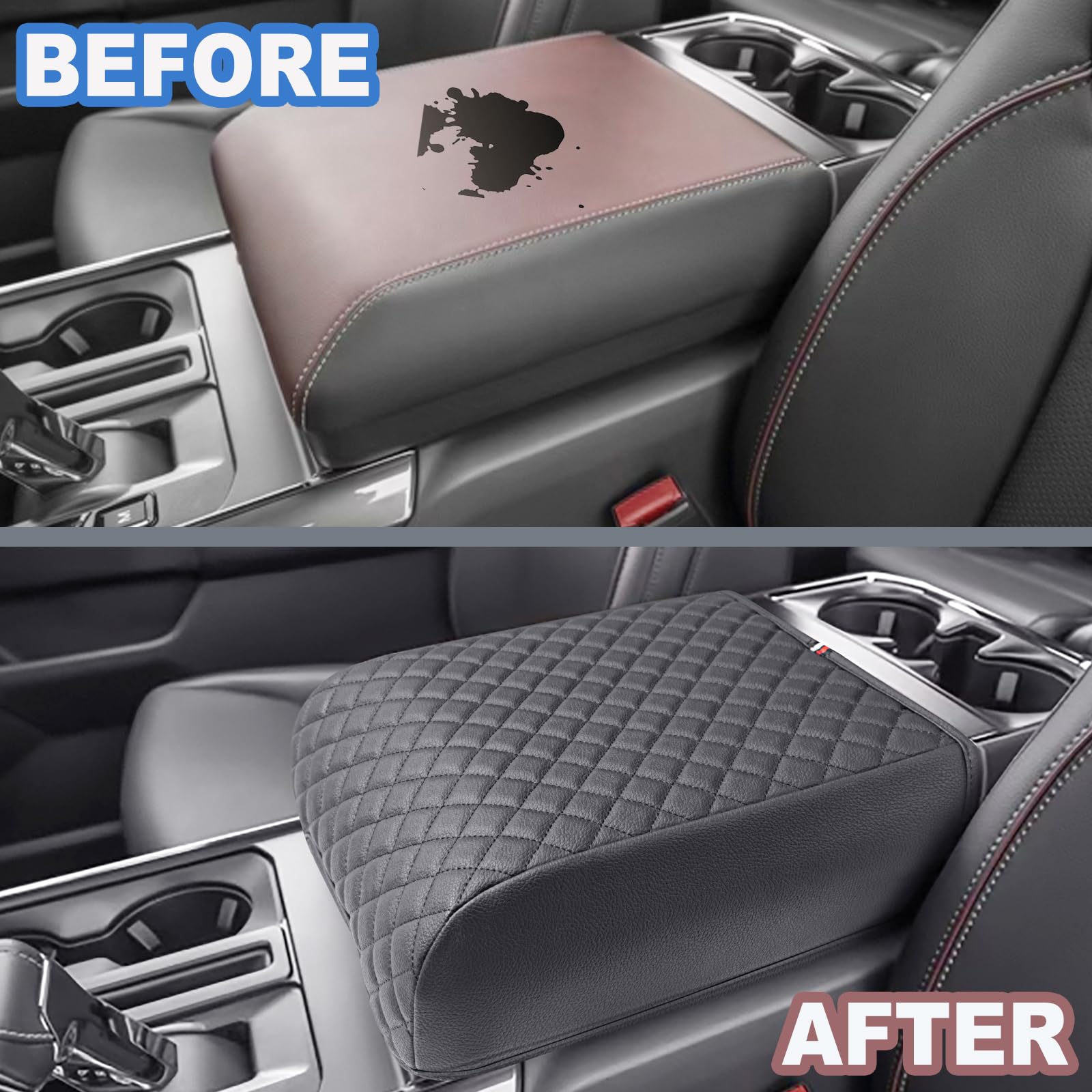 Pimcar Center Console Cover For Ford F150 2025 2024 2023 2022 2021 Pu Leather Armrest Cushion Protector Interior Accessories (On