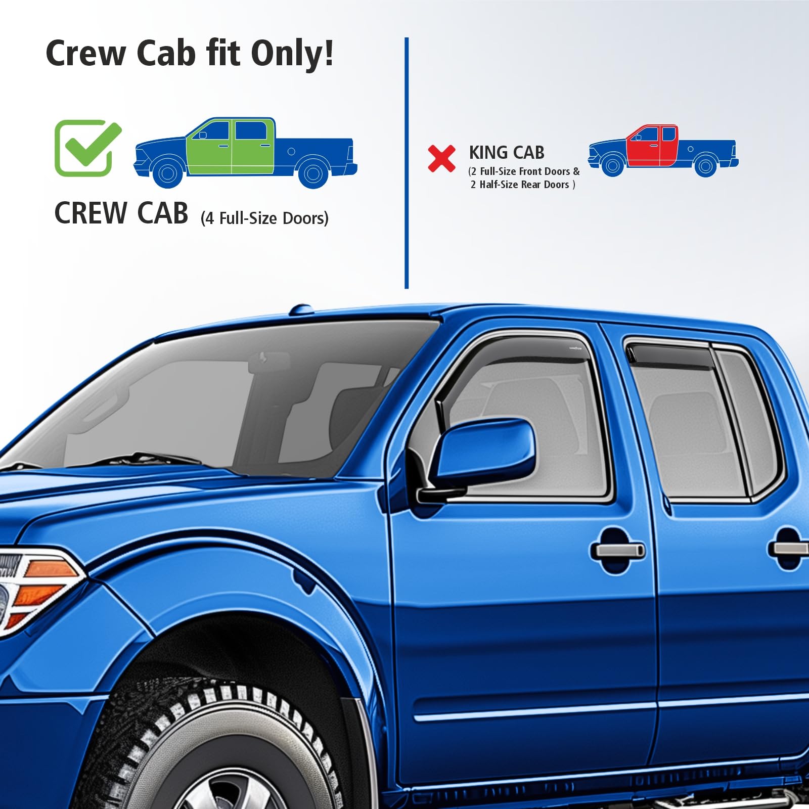 Goodyear Shatterproof In-Channel Window Deflectors For Trucks Nissan Frontier 2005-2021 Crew Cab, Rain Guards, Window Visors For