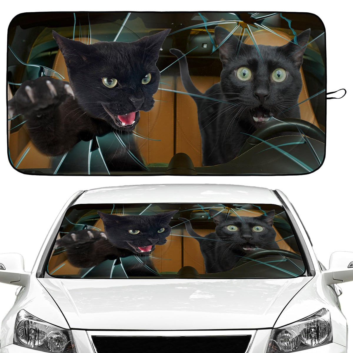 Cat Car Windshield Sun Shade Foldable Sunshade Front Window Cover Sun Visor Protector Accessories for Truck SUV (59x27.5 inches)