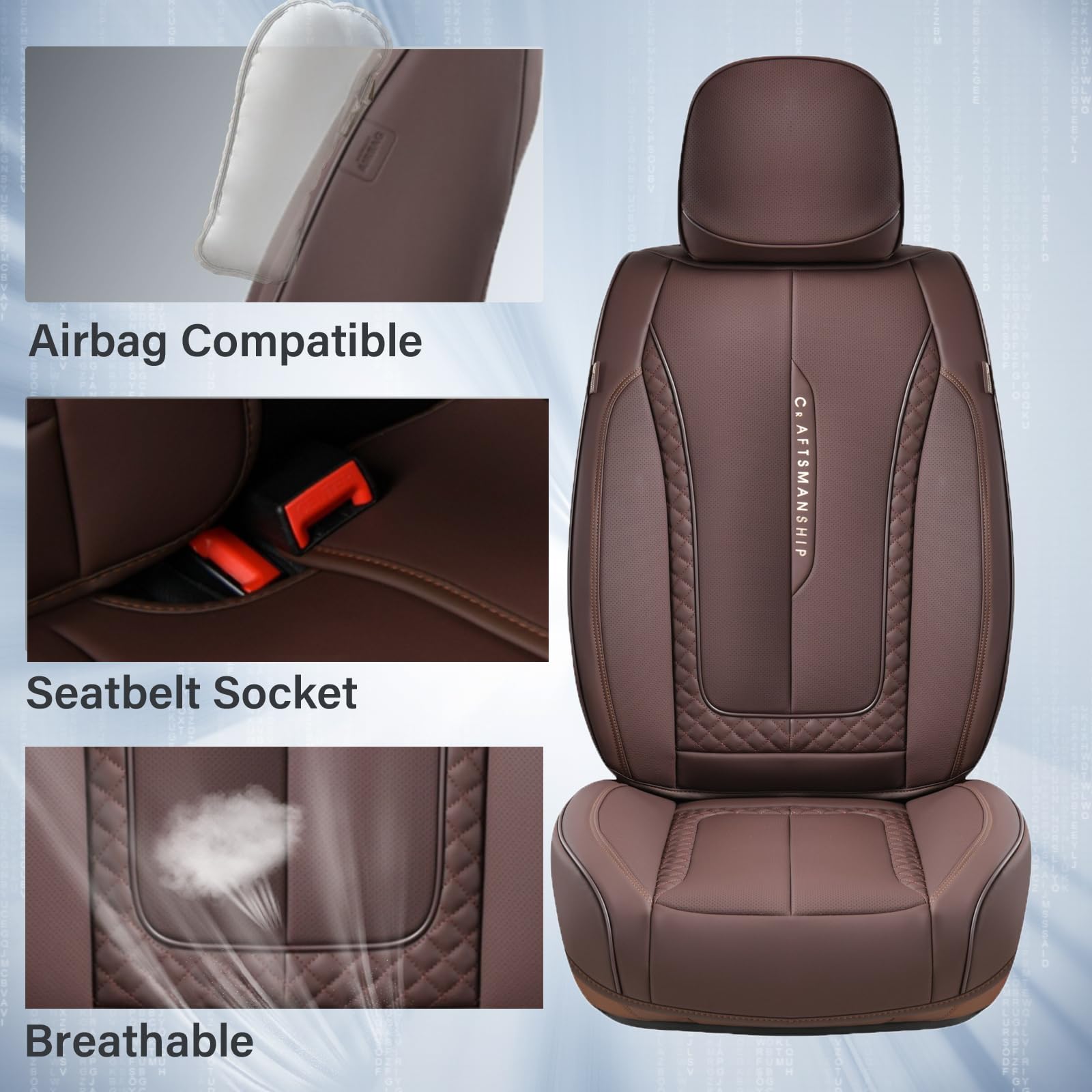 Coverado Car Seat Cover Front Seats, Brown Seat Covers Front Seats, Nappa Leather Waterproof, Car Seat Cushion, Car Seat Protect