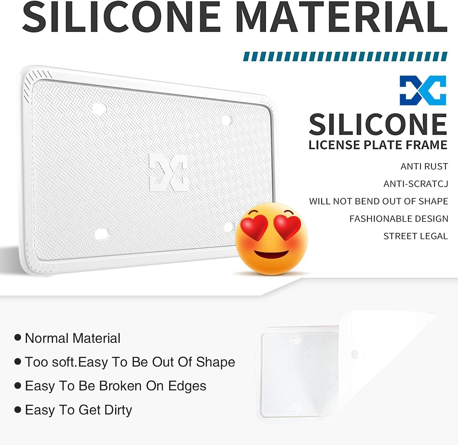 Xclpf Silicone White License Plate Frame Covers 1 Pack- Front And Back Car Plate Bracket Holders. Rust-Proof, Rattle-Proof, Weat