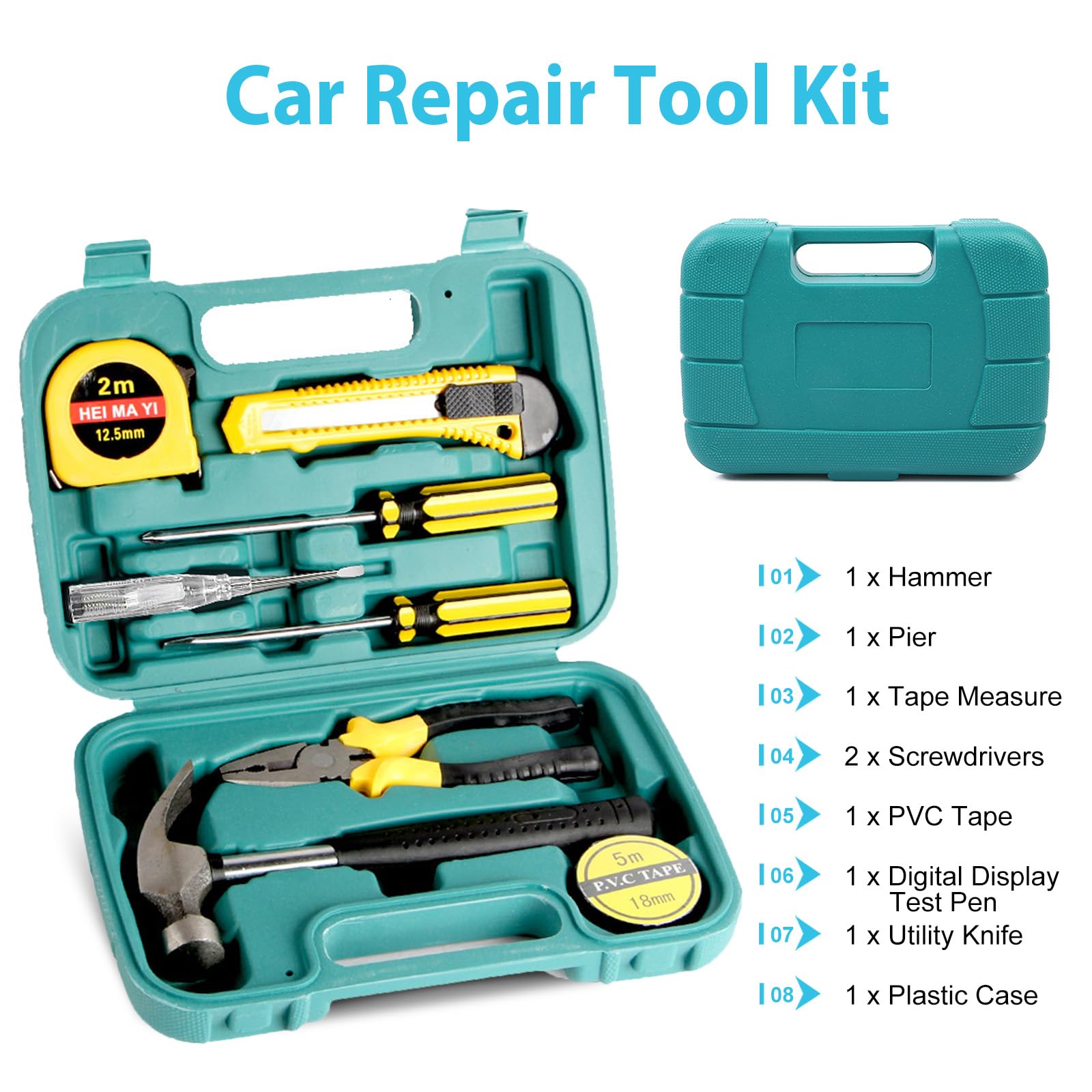 Ranallto Car Emergency Roadside Tool Kit - Black Safety Assistance Bag with Jumper Cables, First Aid Kit, 13.27 x 9.17 x 4.96 Inch