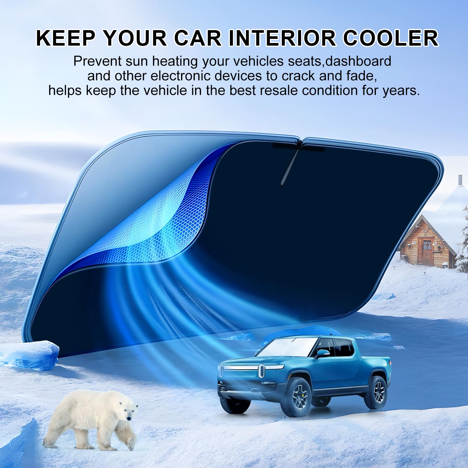 T Tgbros Windshield Sun Shade Custom Fit For 2022-2023 2024 2025 Rivian R1T Accessories Foldable Sun Shield Reflective Polyester