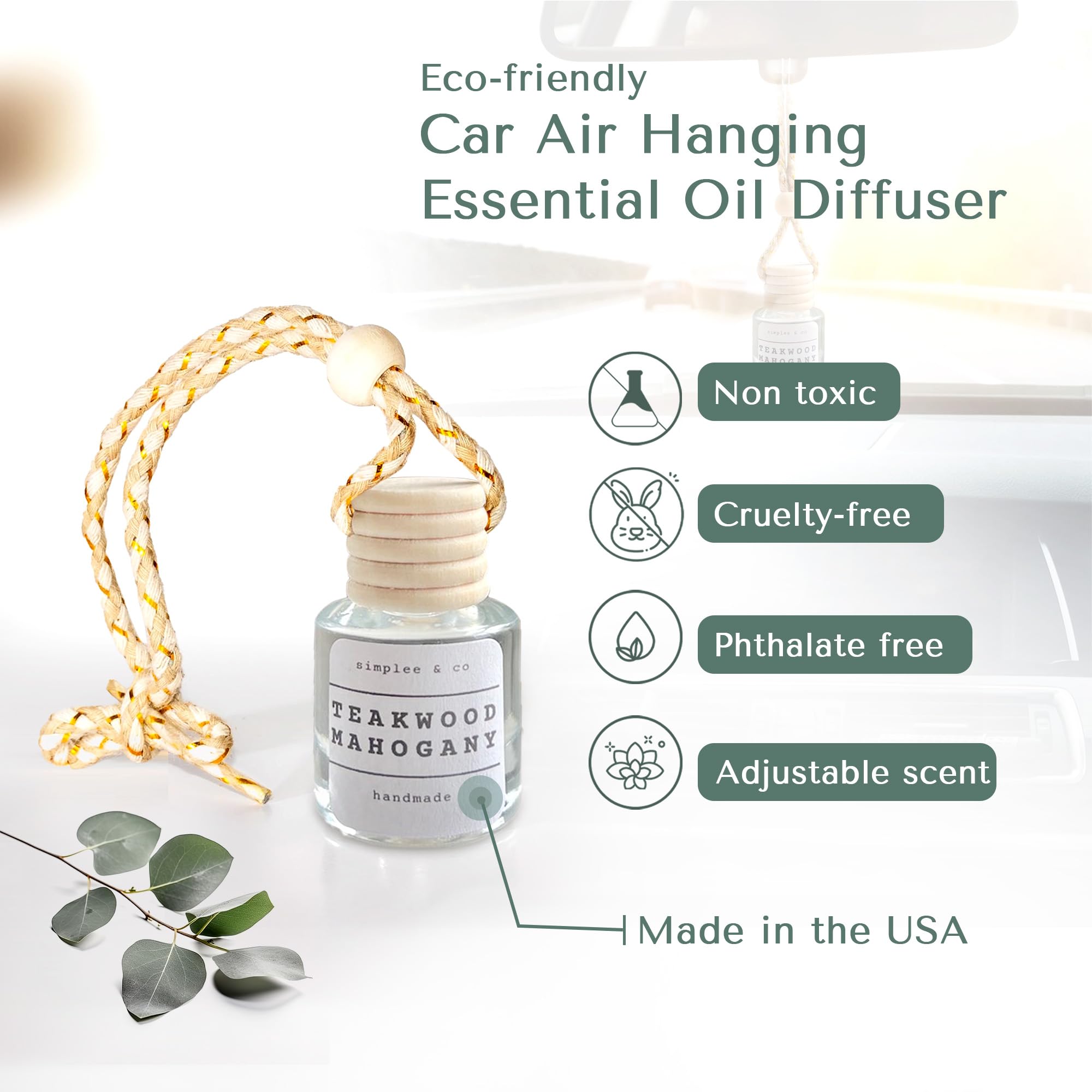 Teakwood and Mahogany Car Air Hanging Essential Oil Diffuser, Car Air Freshener Diffuser with Long Lasting Essential Oils, Aroma
