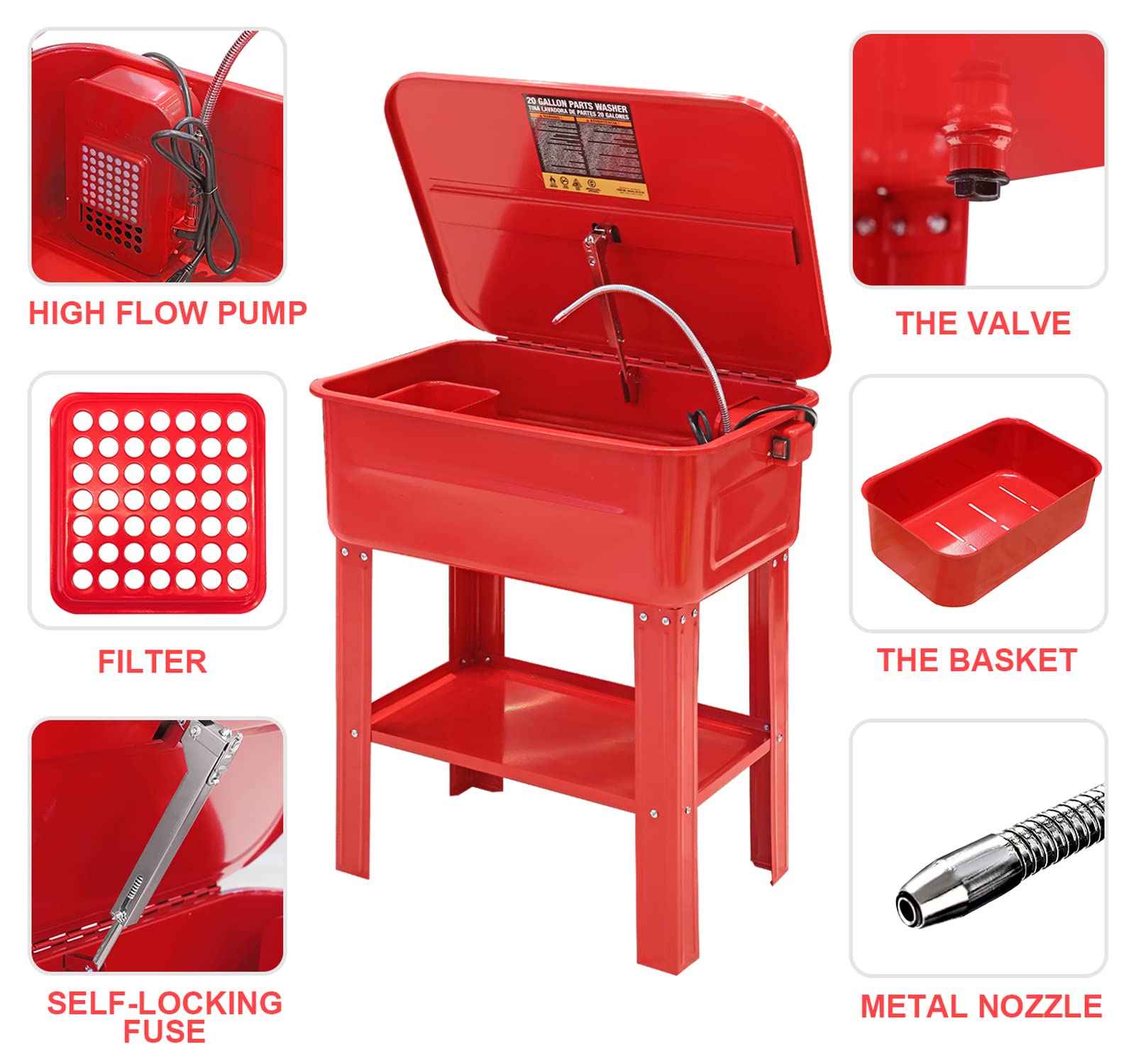 Big Red Atrg4001-20R Torin 20 Gallon Capacity Electric Solvent Pump Automotive Parts Washer Cleaner, Red